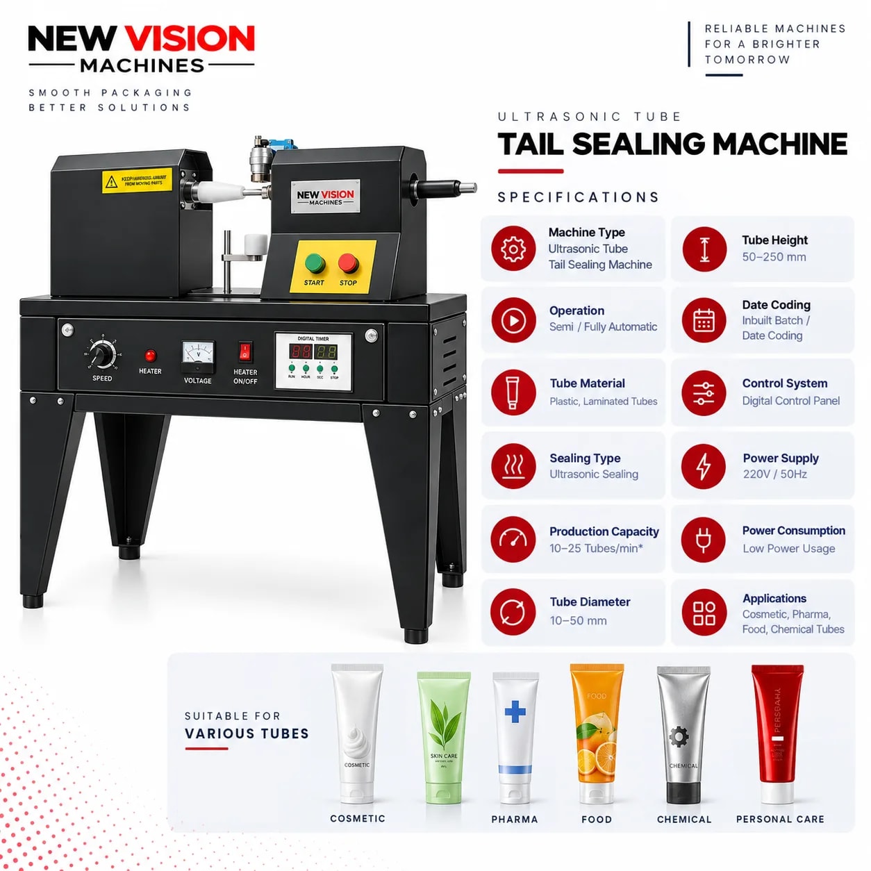 Ultrasonic Tube Sealing Machine for Plastic & Laminate Tubes — Delta PLC touch screen & automated control panel layout