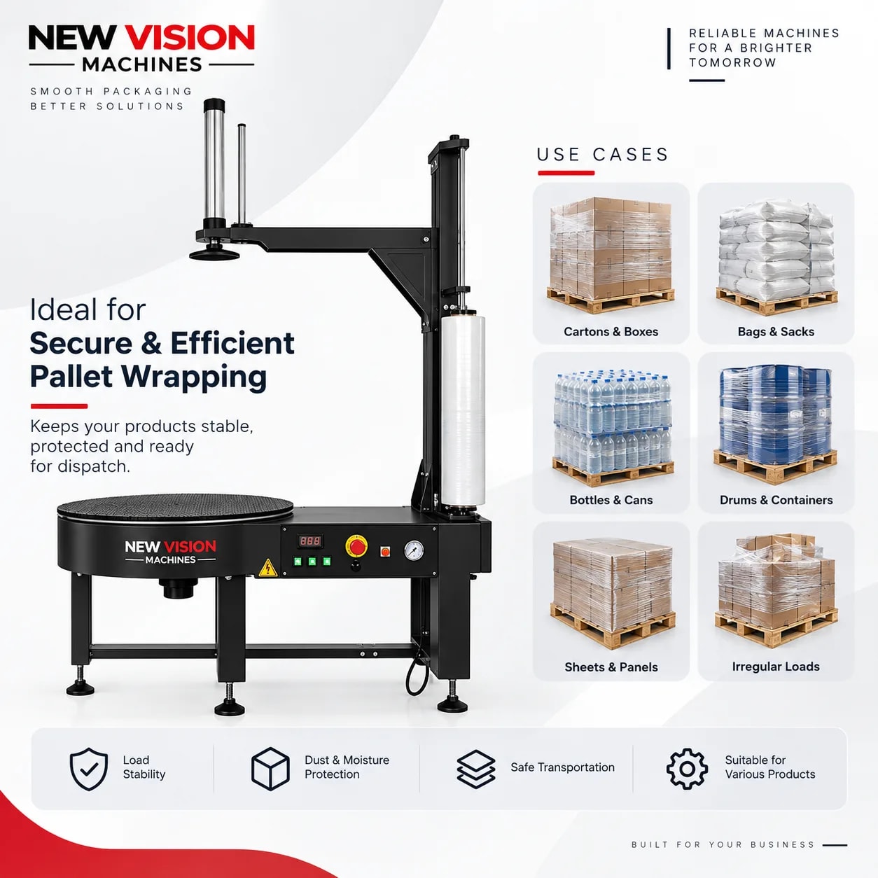 Semi Automatic Pallet Stretch Wrapping Machine — Delta PLC touch screen & automated control panel layout