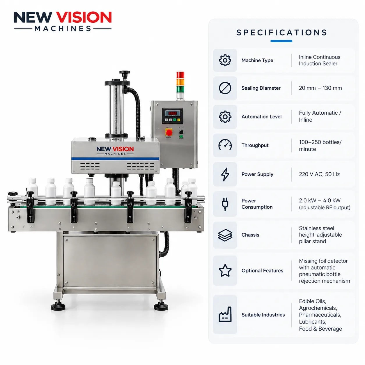 Continuous Induction Cap Sealing Machine for Bottles — precision nozzles, filling heads & mechanical assembly