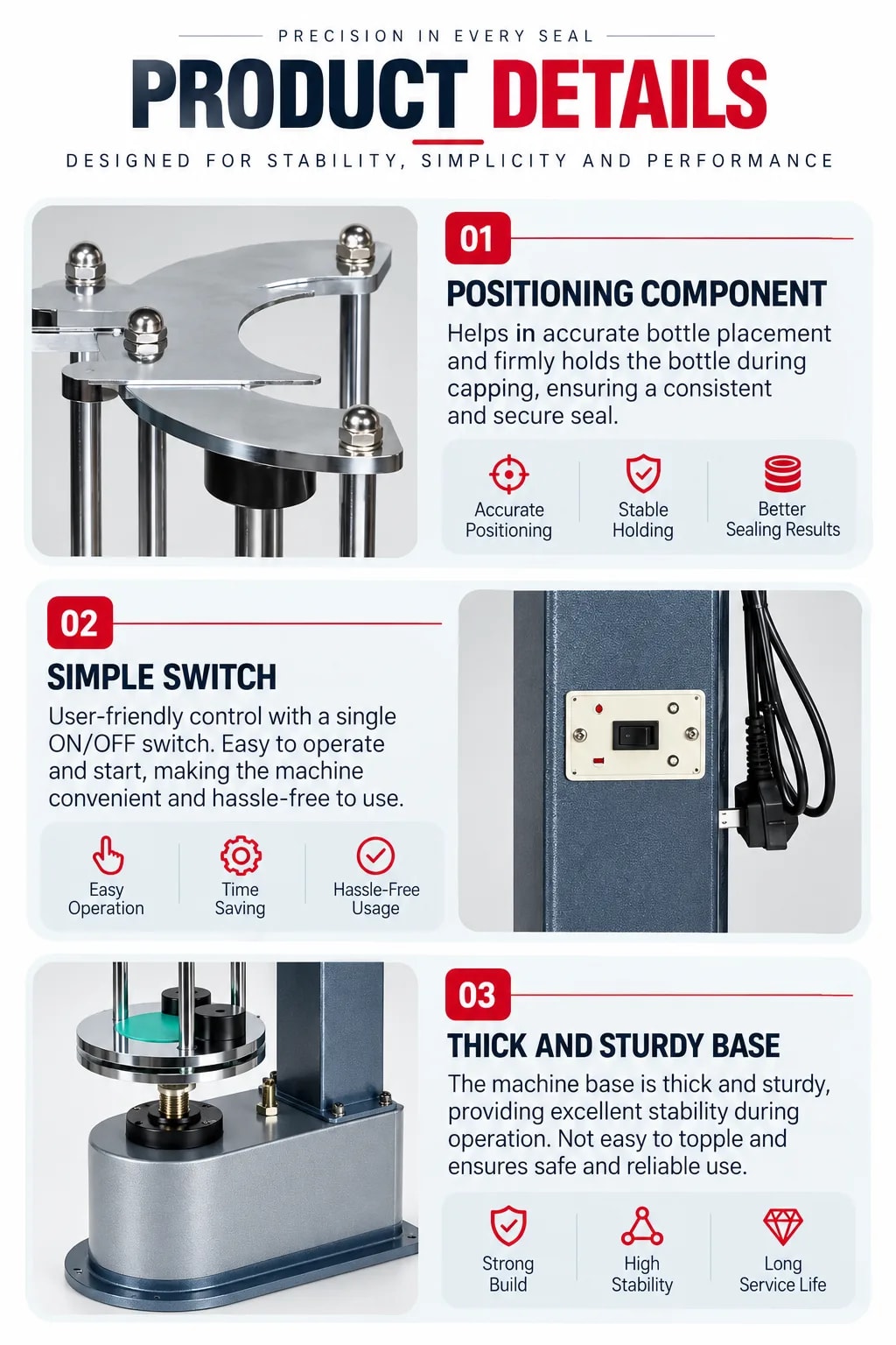 Semi Automatic ROPP Cap Sealing Machine — packaging equipment technical specifications and build view 5 by New Vision Machines Indore