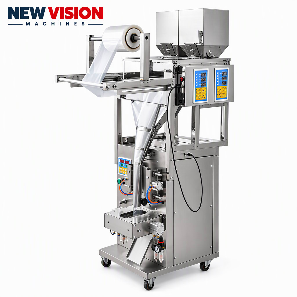 New Vision Machines 100 Gram FFS Machine Double Chamber for Powder — Packaging Machines manufactured by New Vision Machines Indore