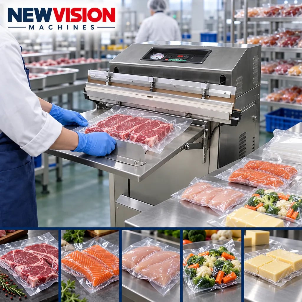 New Vision Machines Vacuum Packaging Machine (out side) 600mm SS — precision nozzles, filling heads & mechanical assembly