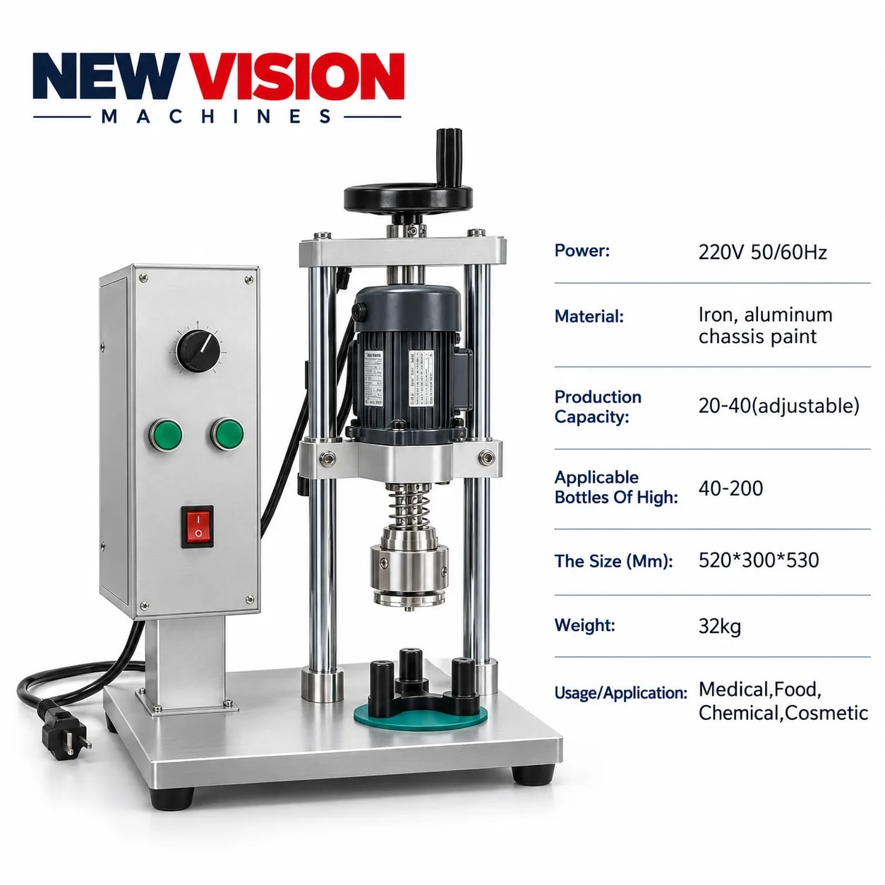 New Vision Machines Automatic Bottle Capping Machine — precision nozzles, filling heads & mechanical assembly