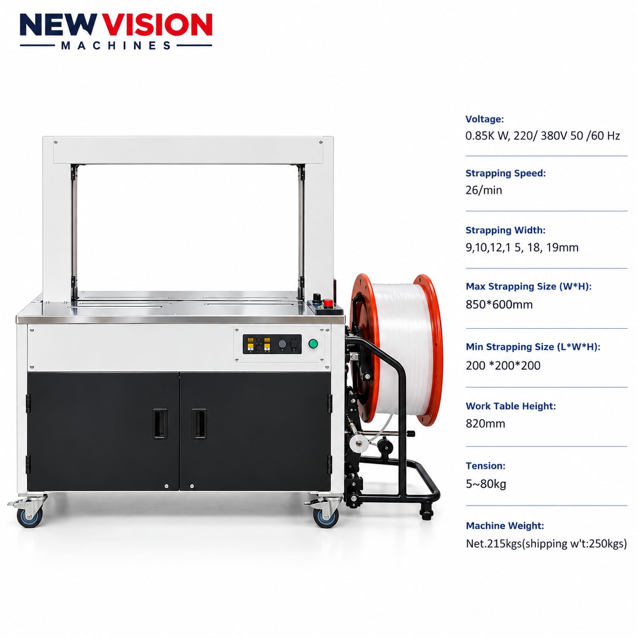 New Vision Machines Fully Automatic Strapping Machine — precision nozzles, filling heads & mechanical assembly