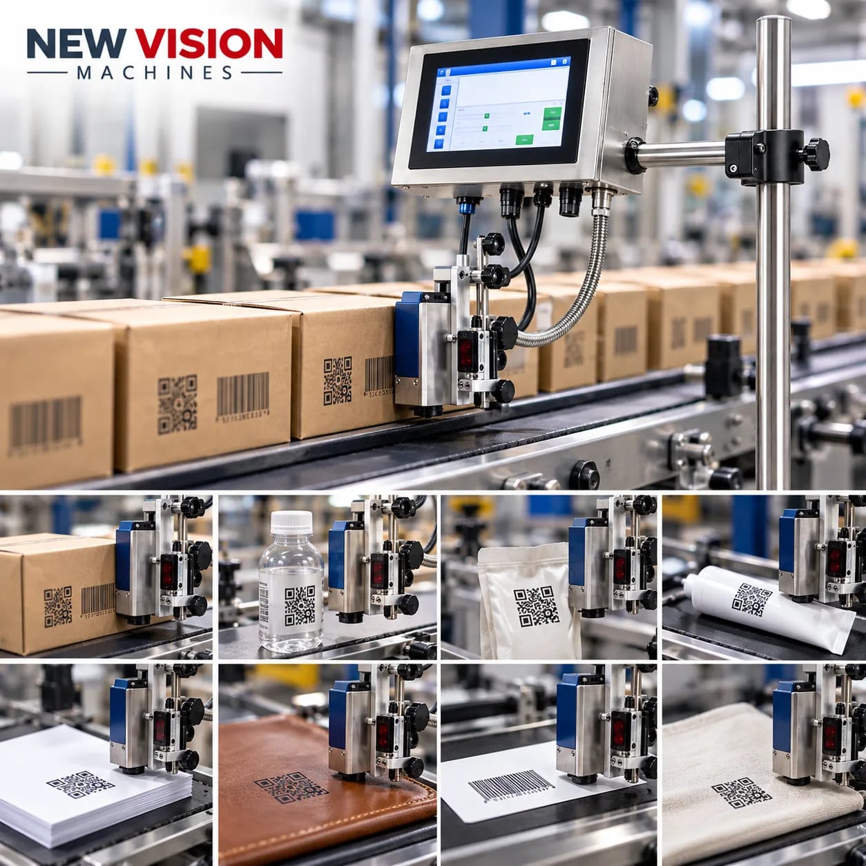 New Vision Machines 12.7mm-5inch Online TIJ with Ultra Premium Cartridge — heavy-duty SS 304 food-grade construction & conveyor setup