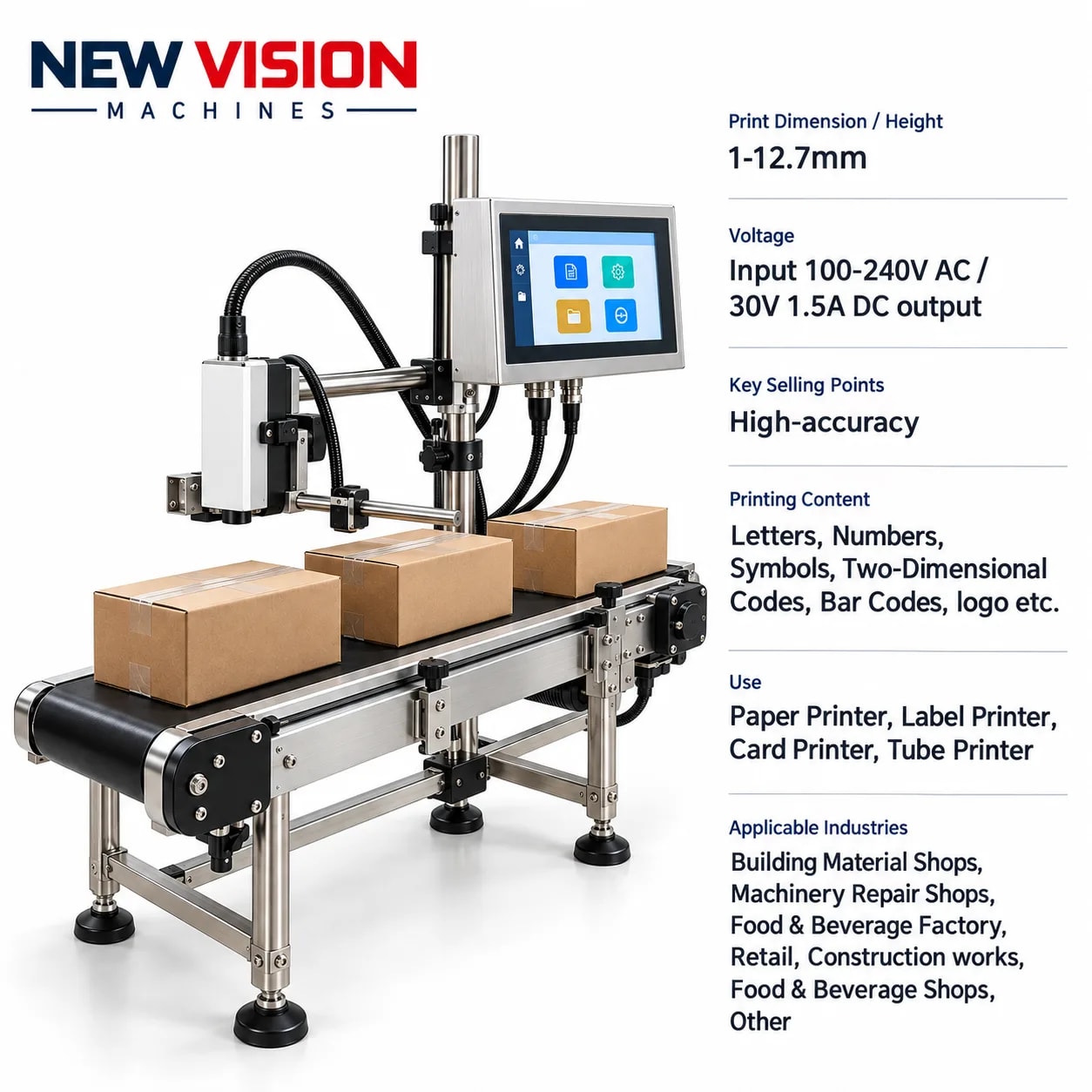 New Vision Machines 12.7mm Head Industrial Online Thermal Inkjet Printer — precision nozzles, filling heads & mechanical assembly