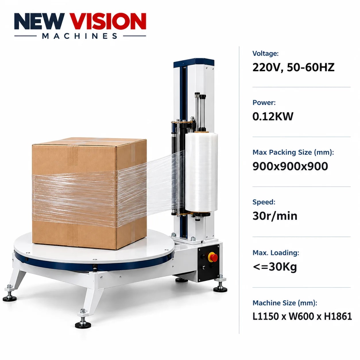 New Vision Machines Semi Auto Stretch Wrapping Machine — precision nozzles, filling heads & mechanical assembly