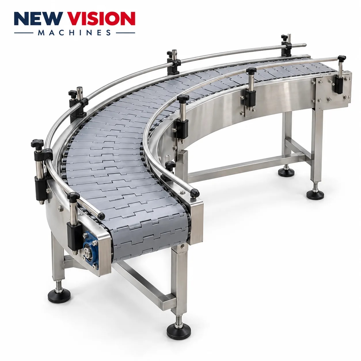 New Vision Machines Curve Slat Chain Conveyor — Conveyors manufactured by New Vision Machines Indore
