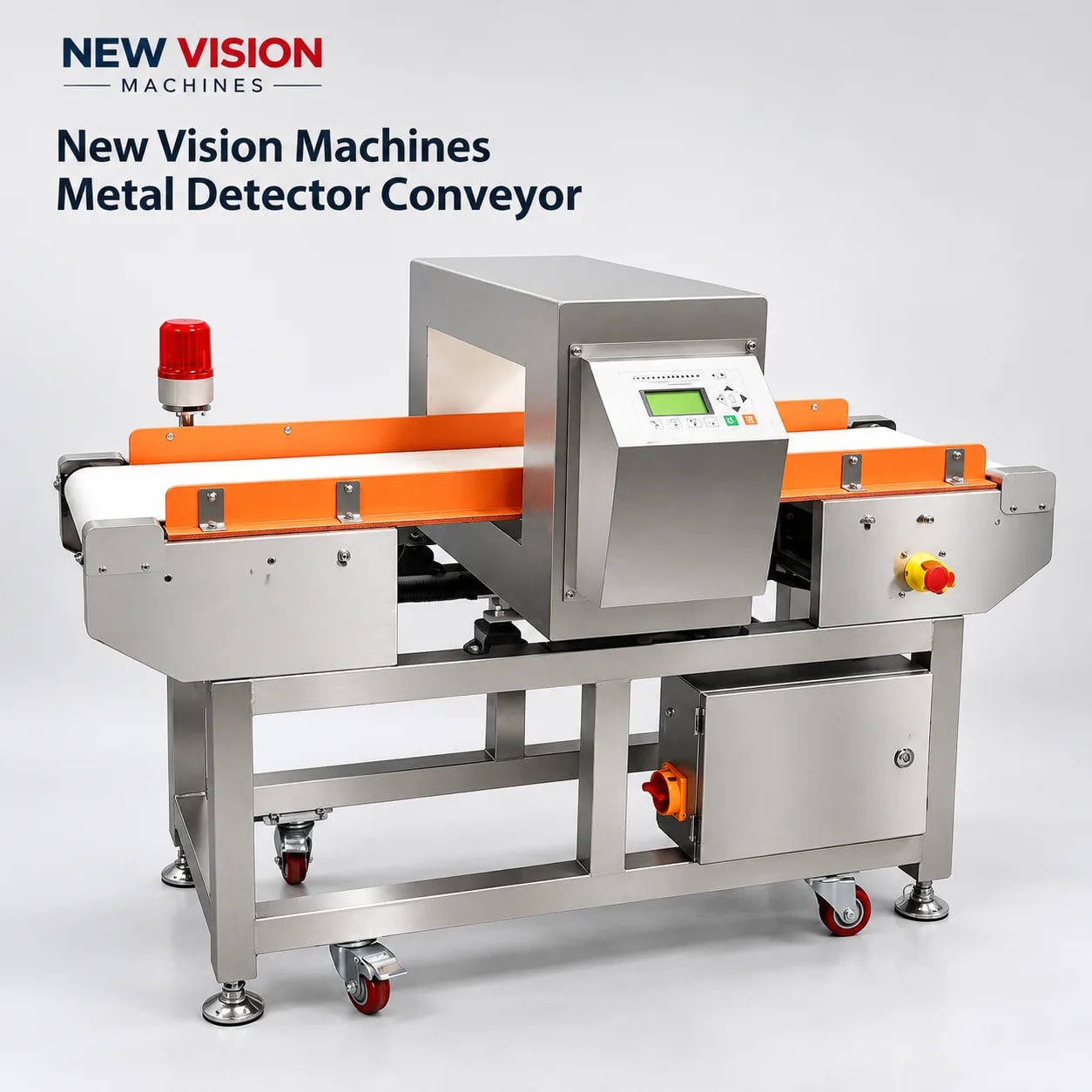 New Vision Machines Metal Detector Conveyor — Inline Detection for Food & Packaging Lines — Conveyors manufactured by New Vision Machines Indore