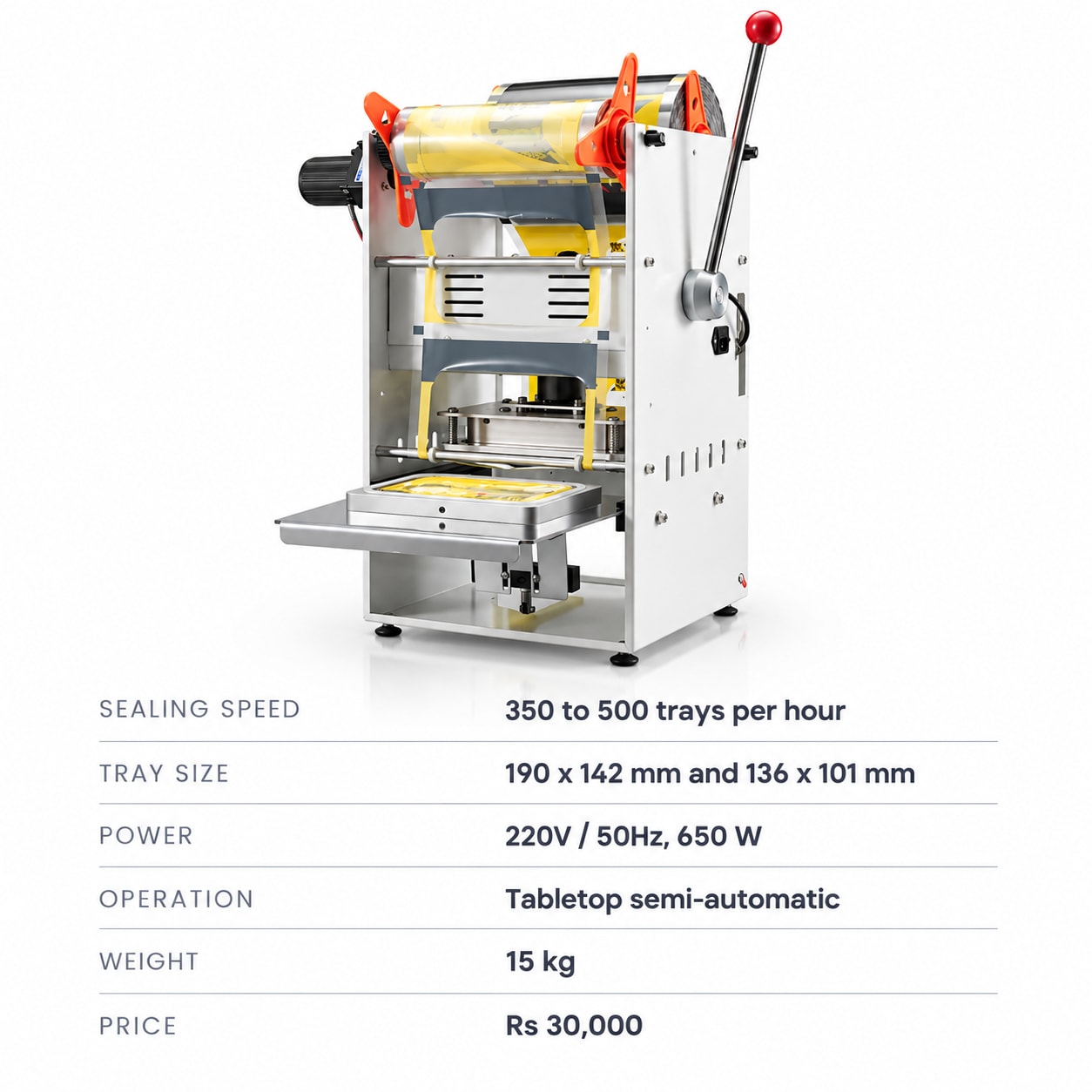 Semi-Automatic Food Tray Sealing Machine — Meal Tray Heat Sealer for Cloud Kitchens — precision nozzles, filling heads & mechanical assembly