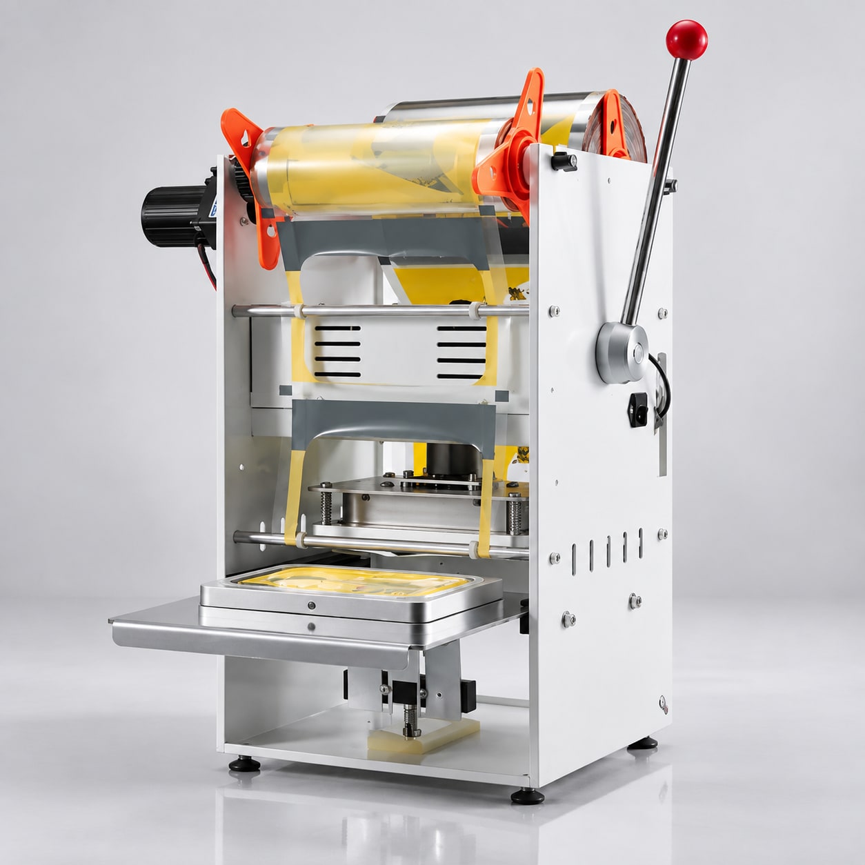 Semi-Automatic Food Tray Sealing Machine — Meal Tray Heat Sealer for Cloud Kitchens — Sealing Machines manufactured by New Vision Machines Indore