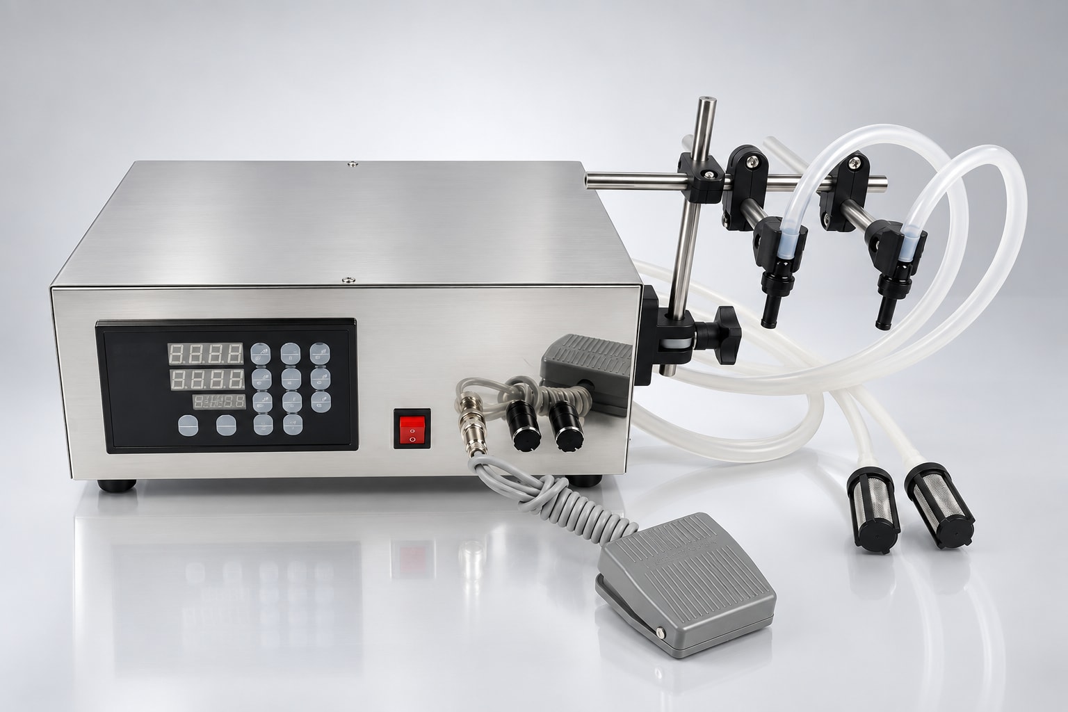 New Vision Machines Digital Liquid Filling Double Nozzle Machine — Tabletop Filler for Milk, Water & Juice