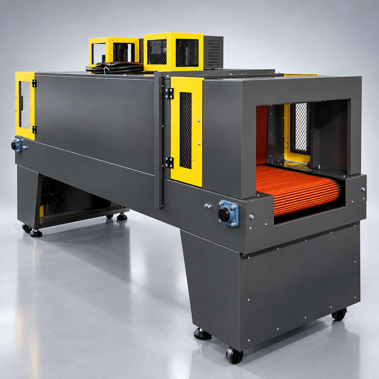 New Vision Machines Heat Shrink Tunnel Machine — 650 × 350 mm Tunnel, 100–300°C for PVC, POF & PE Film — Wrapping Machine manufactured by New Vision Machines Indore