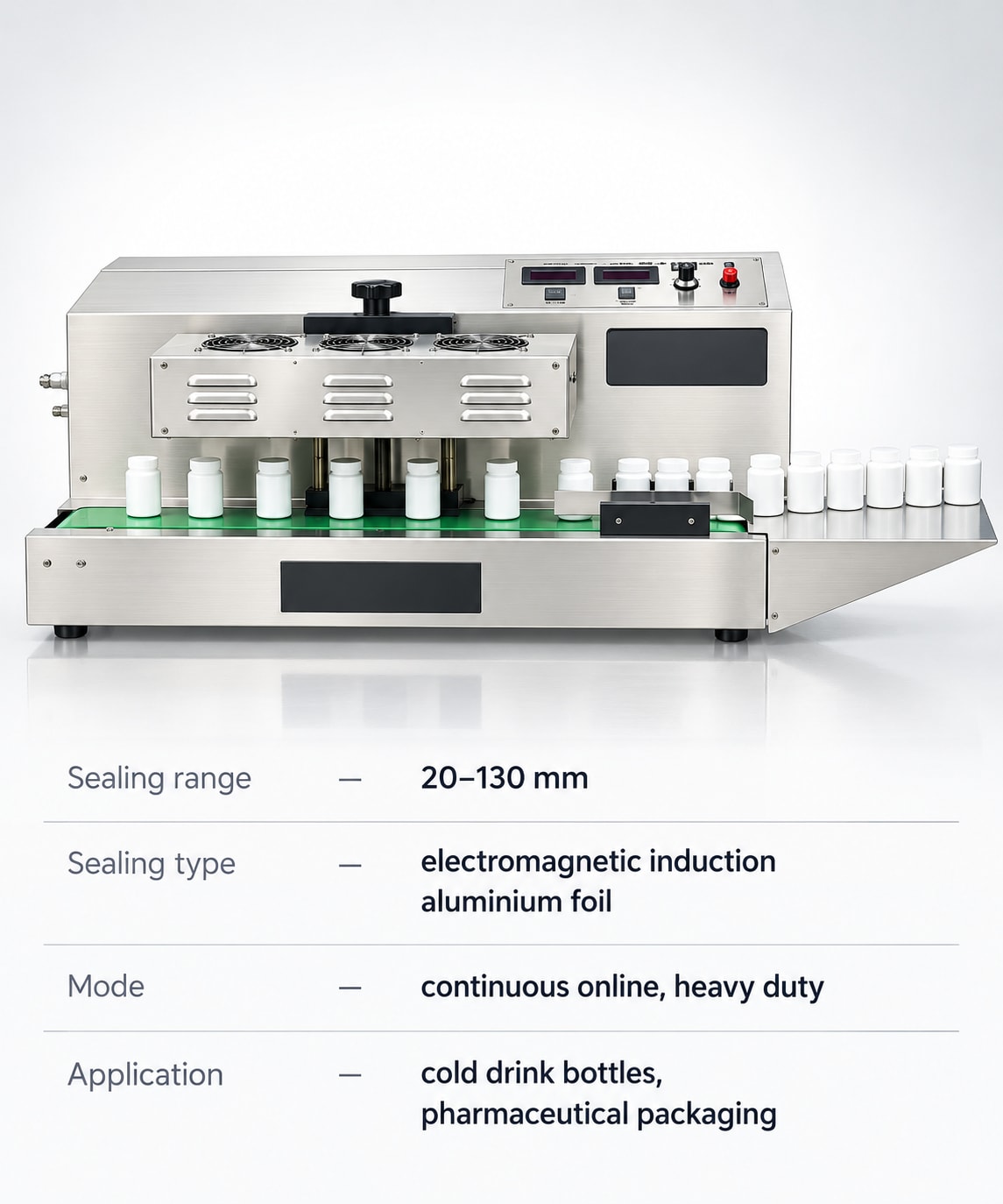 New Vision Machines Online Induction Cap Sealing Machine — 20–130mm Heavy Duty Foil Sealer — precision nozzles, filling heads & mechanical assembly