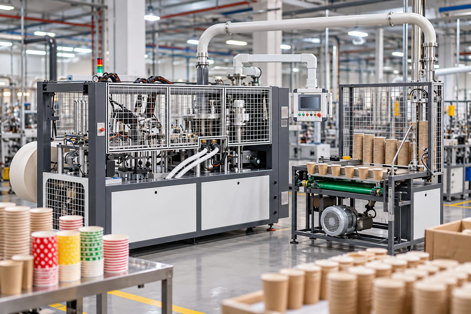 Automatic High-Speed Paper Cup Making Machine — Cup Forming — heavy-duty SS 304 food-grade construction & conveyor setup
