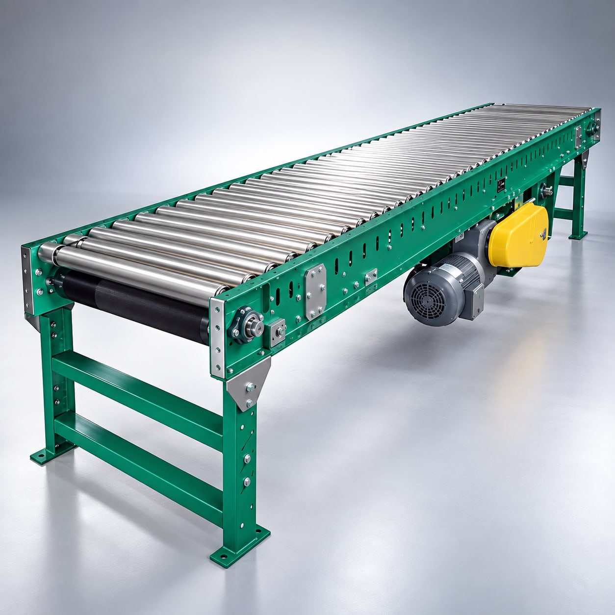 New Vision Machines Motorized Roller Conveyor — 50 kg/feet Stainless Steel Line Transport