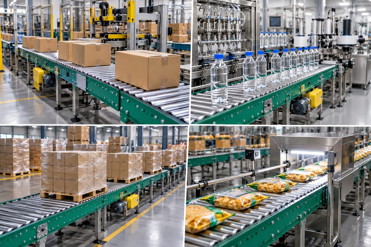New Vision Machines Motorized Roller Conveyor — 50 kg/feet Stainless Steel Line Transport — heavy-duty SS 304 food-grade construction & conveyor setup