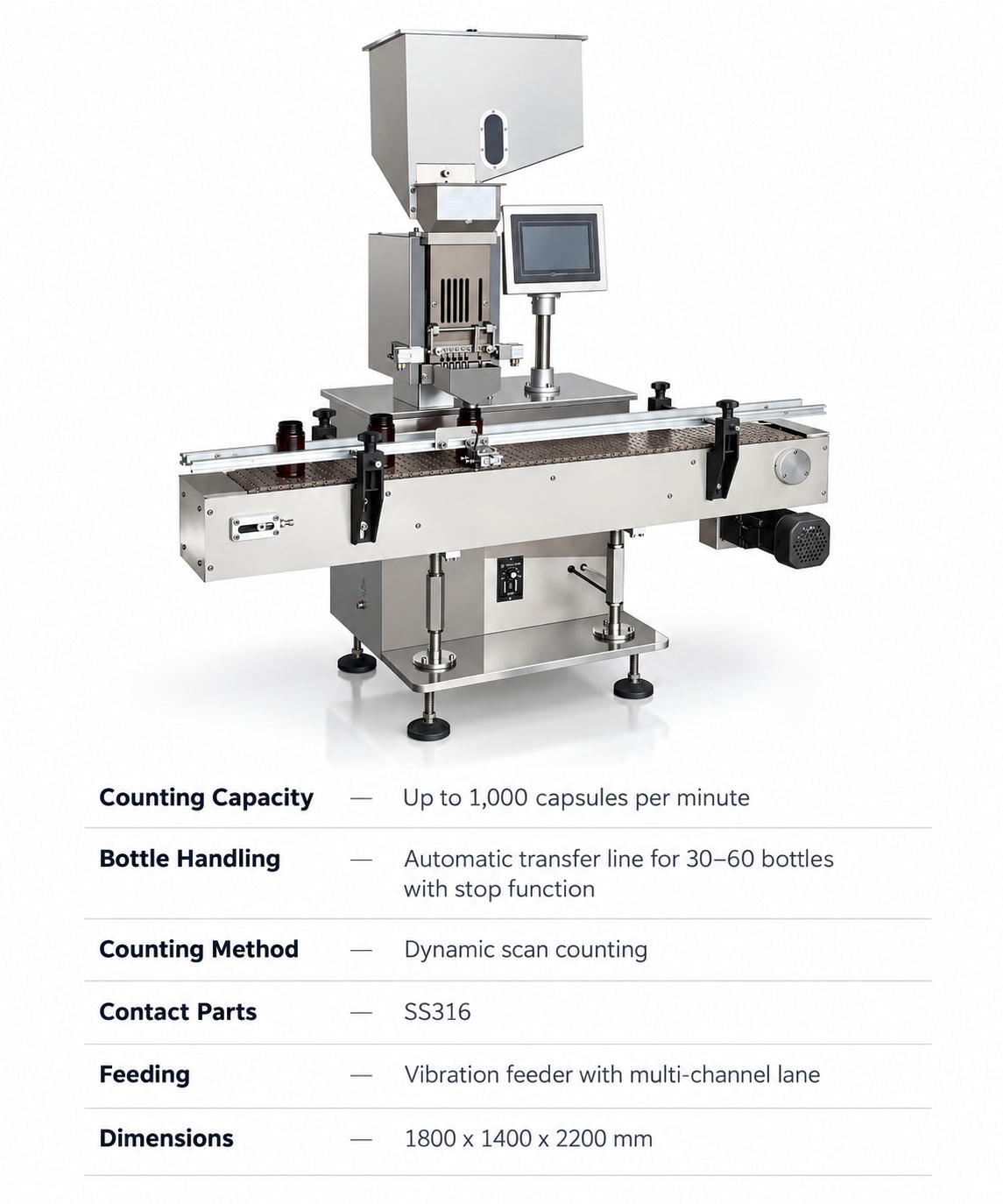 New Vision Machines Automatic Tablet/Capsule Counting & Filling Machine — Electronic Bottle Line for Pharma — precision nozzles, filling heads & mechanical assembly