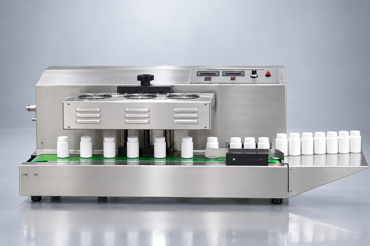 New Vision Machines Continuous Induction Cap Sealing Machine 20–130mm — Heavy-Duty Foil Sealer for Pharma Lines