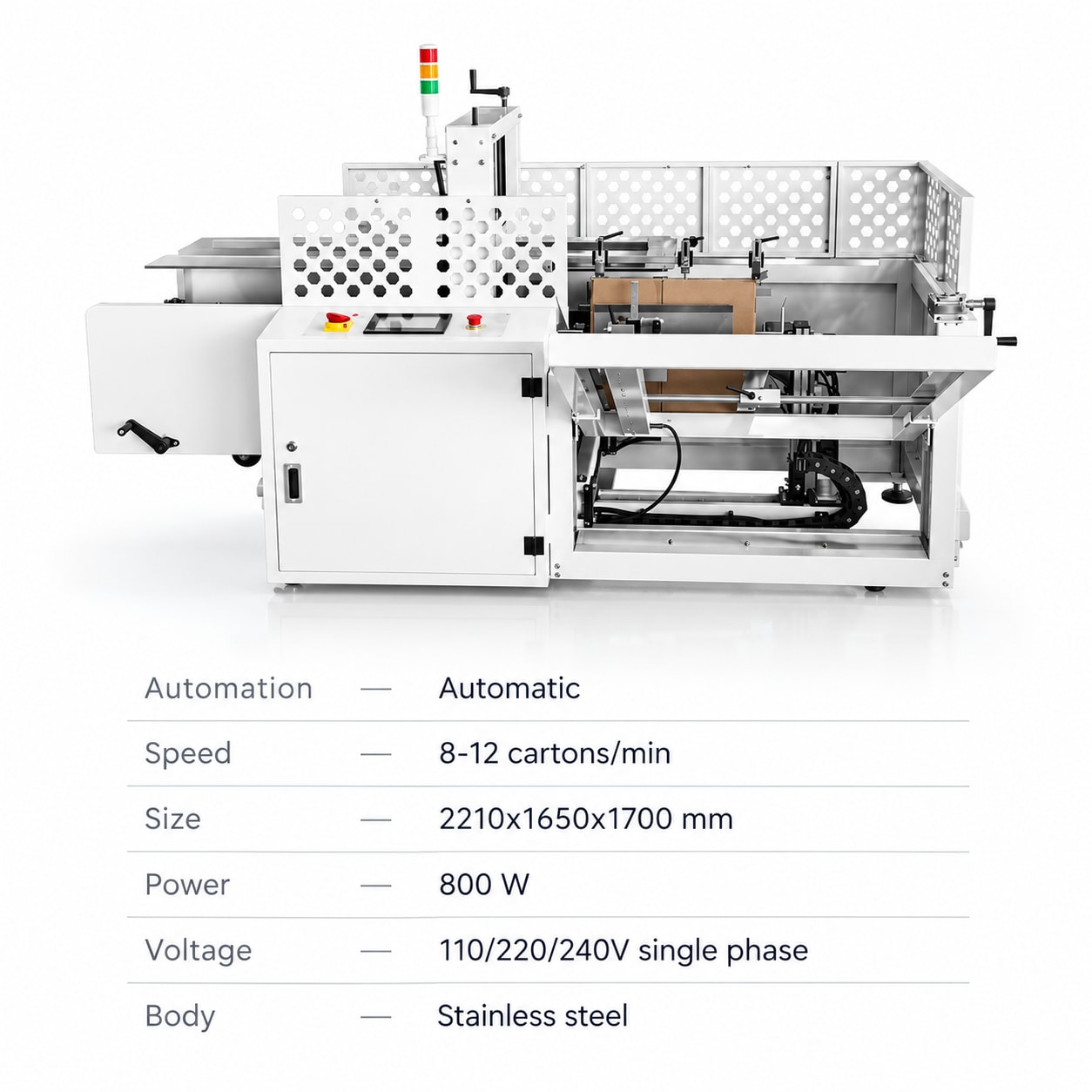 New Vision Machines Automatic Carton Erector Machine — 8–12 Cartons/Min Case Erector & Bottom Sealer — precision nozzles, filling heads & mechanical assembly
