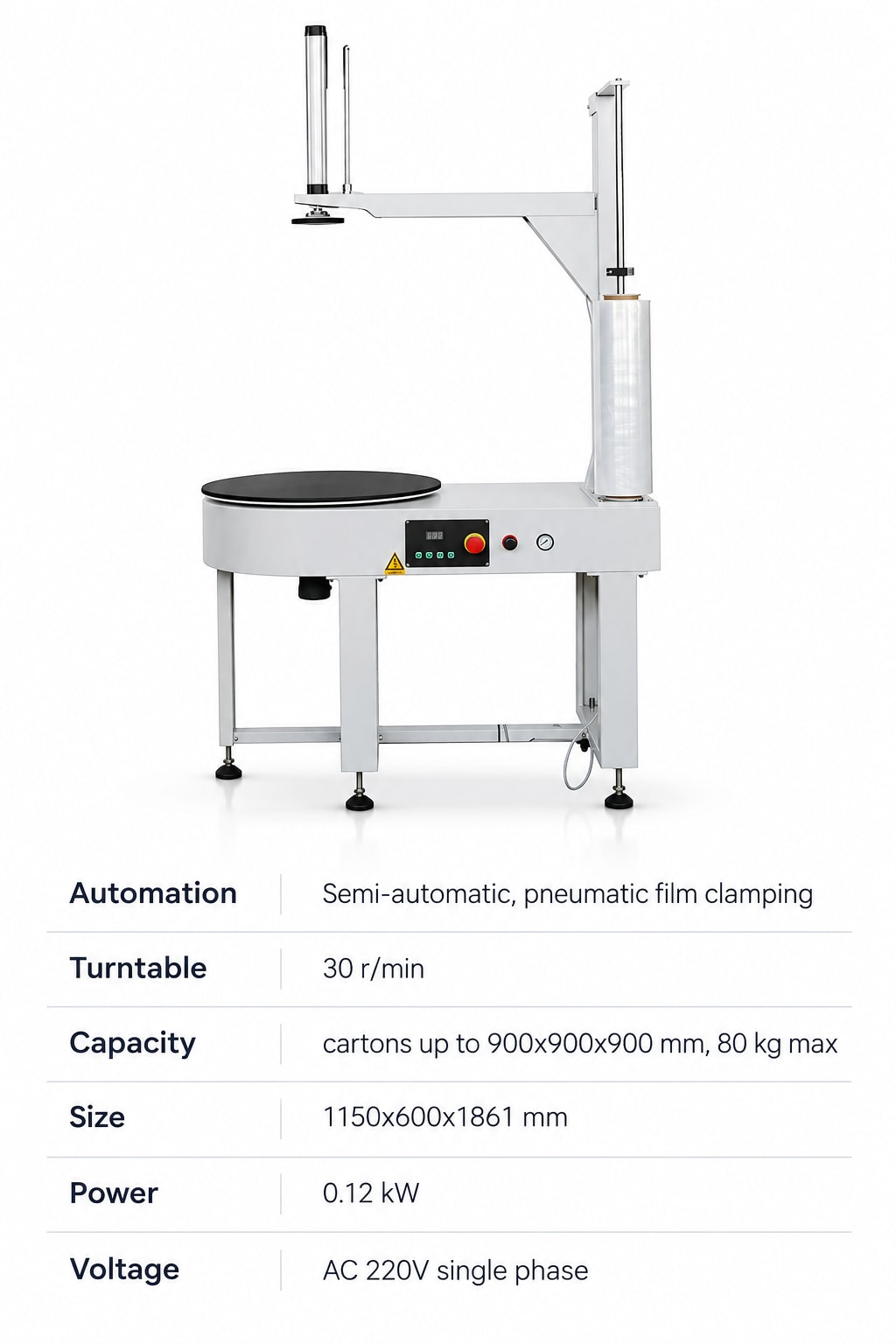 New Vision Machines Pneumatic Semi-Auto Stretch Wrapping Machine — precision nozzles, filling heads & mechanical assembly
