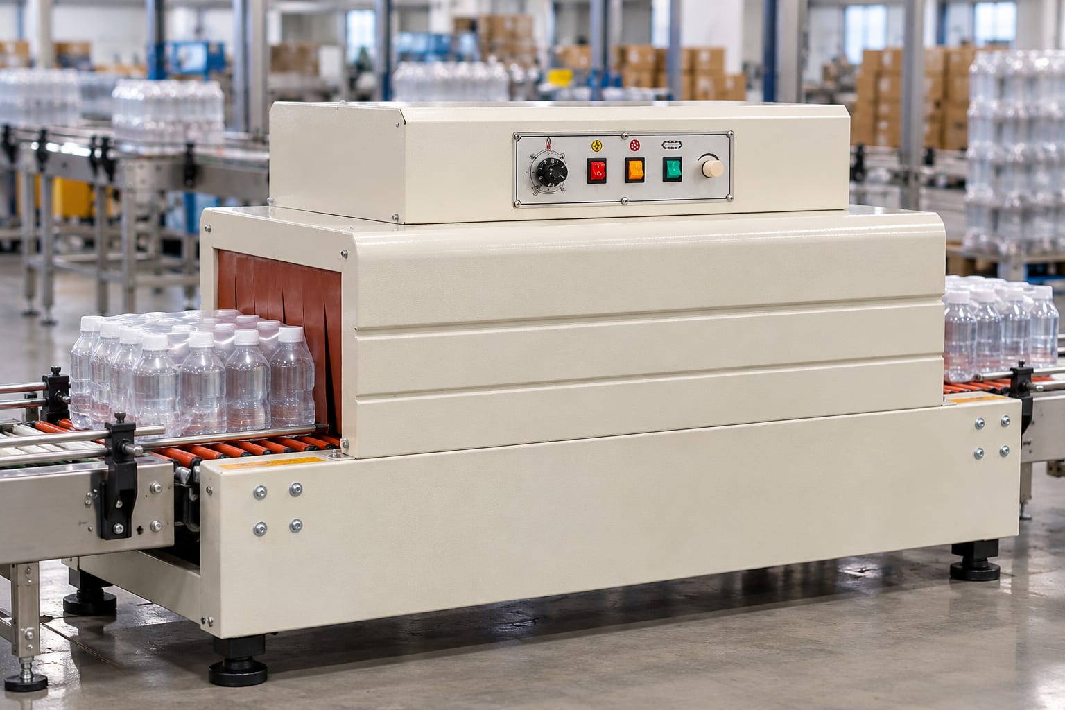 New Vision Machines Shrink Tunnel Machine 12 X 6 — Electric Heat-Shrink Tunnel for Overwrapped Packs — heavy-duty SS 304 food-grade construction & conveyor setup