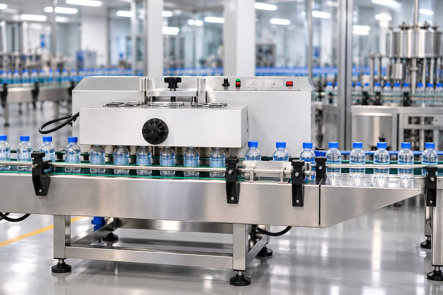 New Vision Machines Continuous Induction Cap Sealing Machine 20–80mm — Desktop Electromagnetic Foil Sealer — heavy-duty SS 304 food-grade construction & conveyor setup