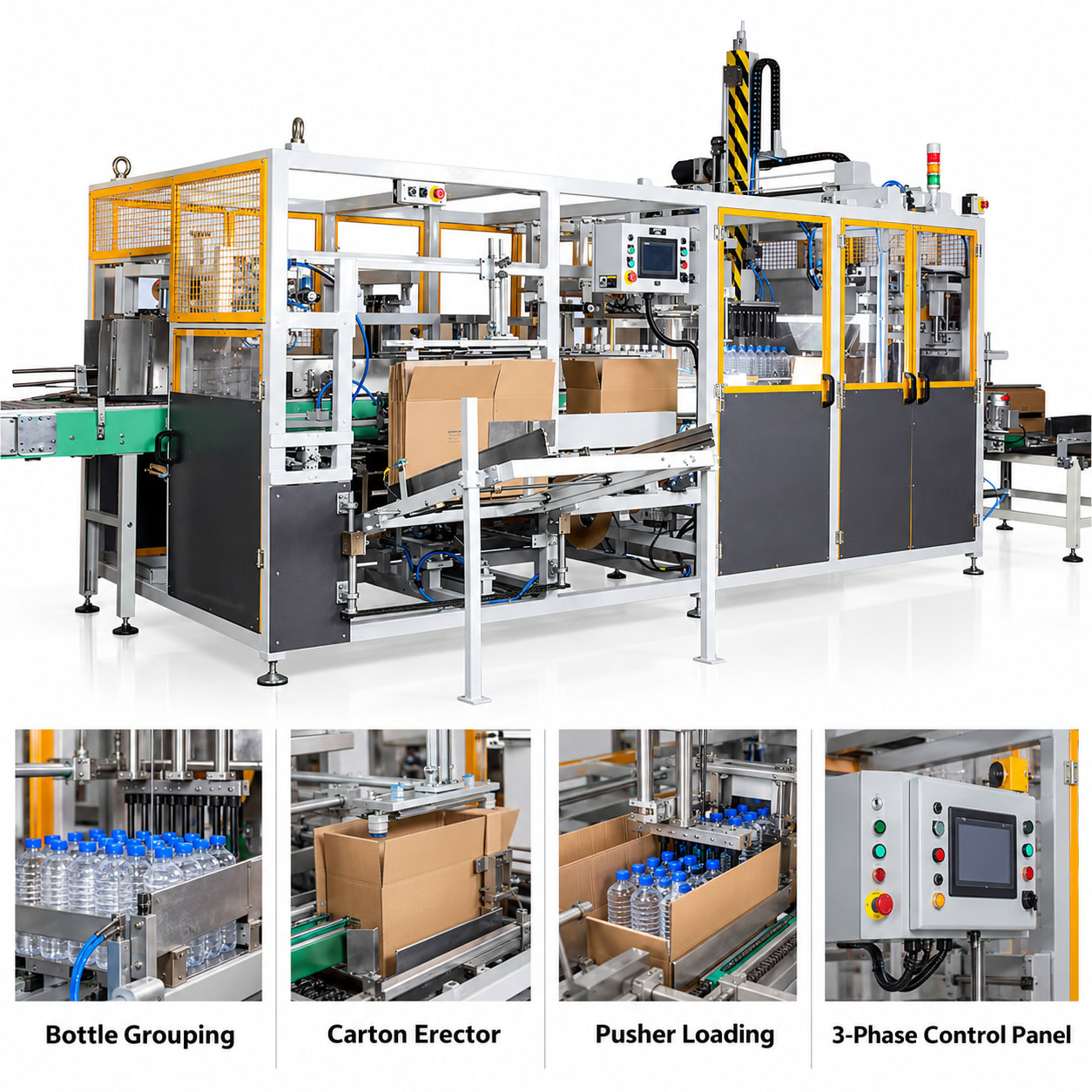 Automatic Case Packer Machine Price in India — Automatic Bottle Case Packer, 16 Cases/Min — heavy-duty SS 304 food-grade construction & conveyor setup