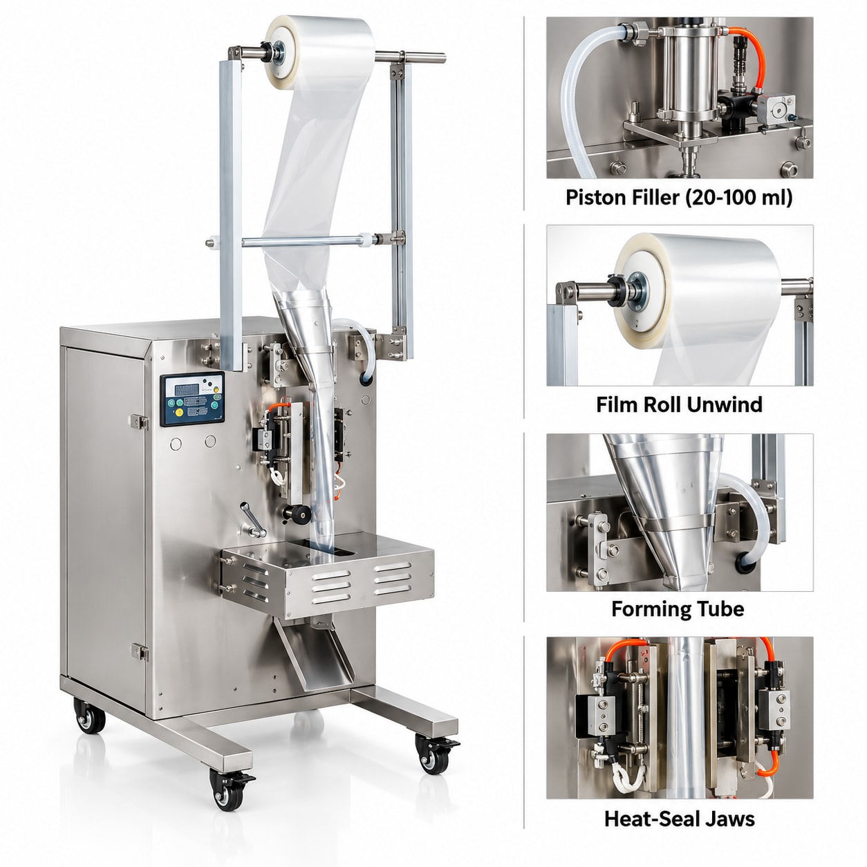 New Vision Machines Pepsi Packing Machine — Single-Lane Automatic Ice Pop & Chuski Pouch Packing Machine — heavy-duty SS 304 food-grade construction & conveyor setup