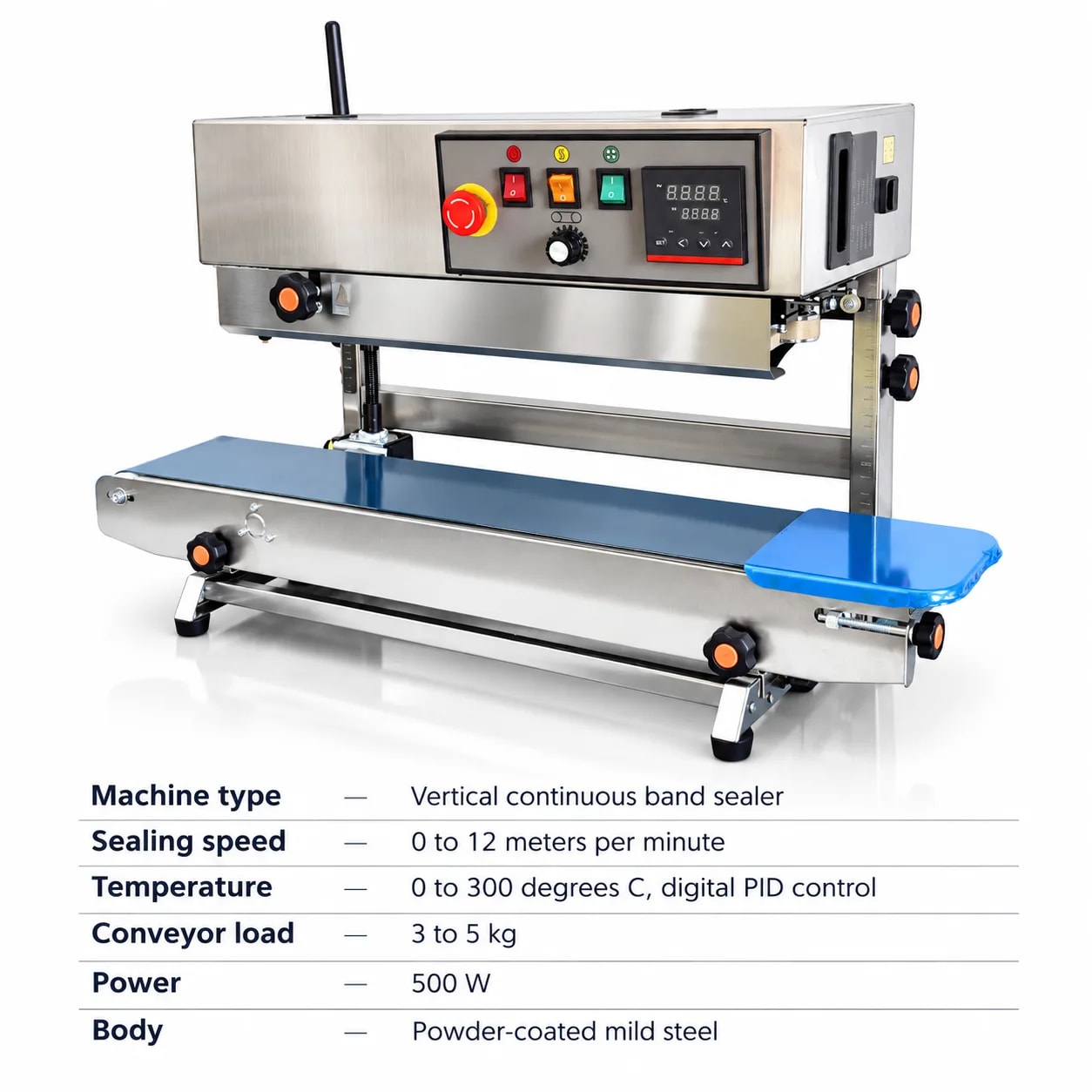 Vertical Continuous Band Sealer (FR-900) for Standing Pouches — packaging equipment technical specifications and build view 6 by New Vision Machines Indore
