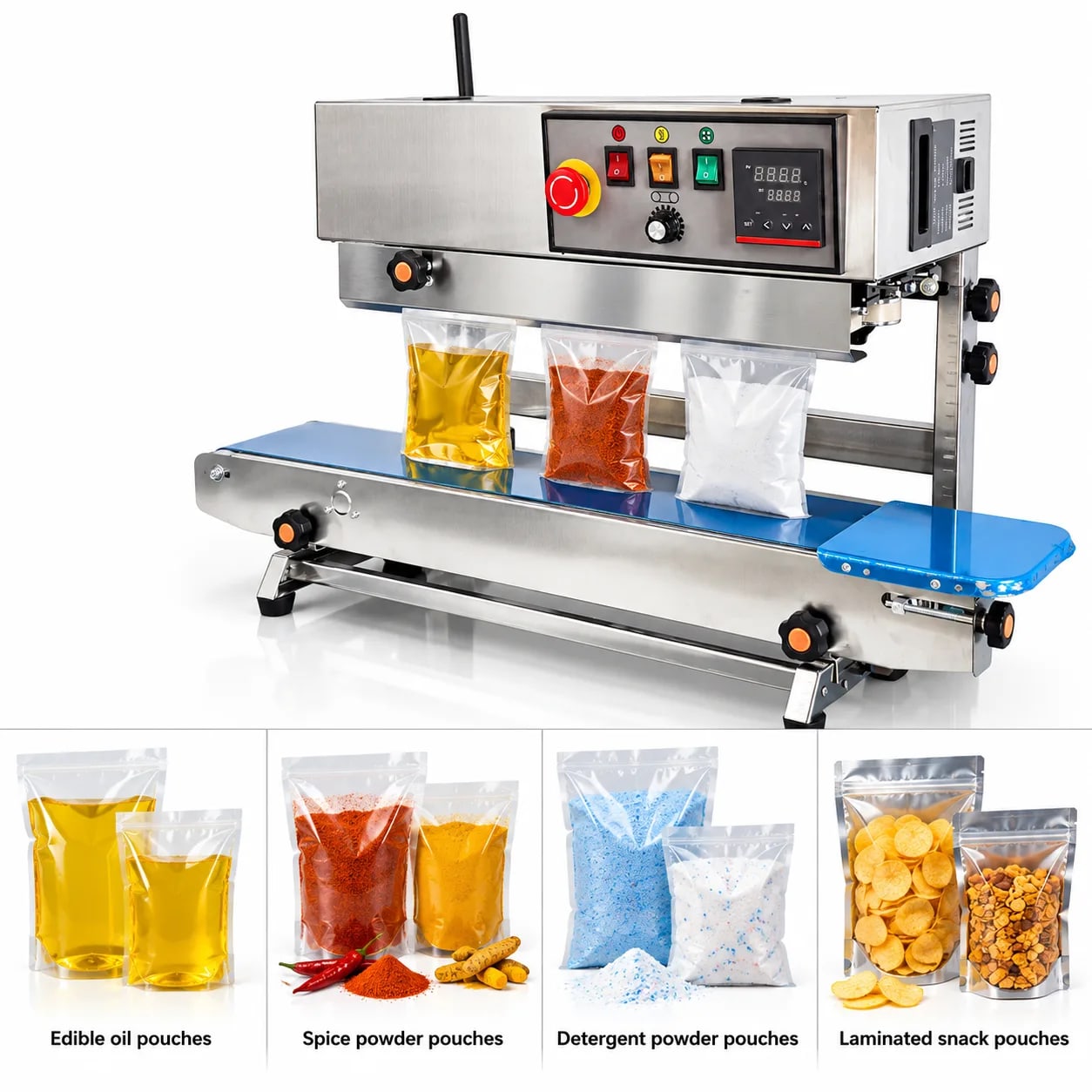 Vertical Continuous Band Sealer (FR-900) for Standing Pouches — packaging equipment technical specifications and build view 5 by New Vision Machines Indore