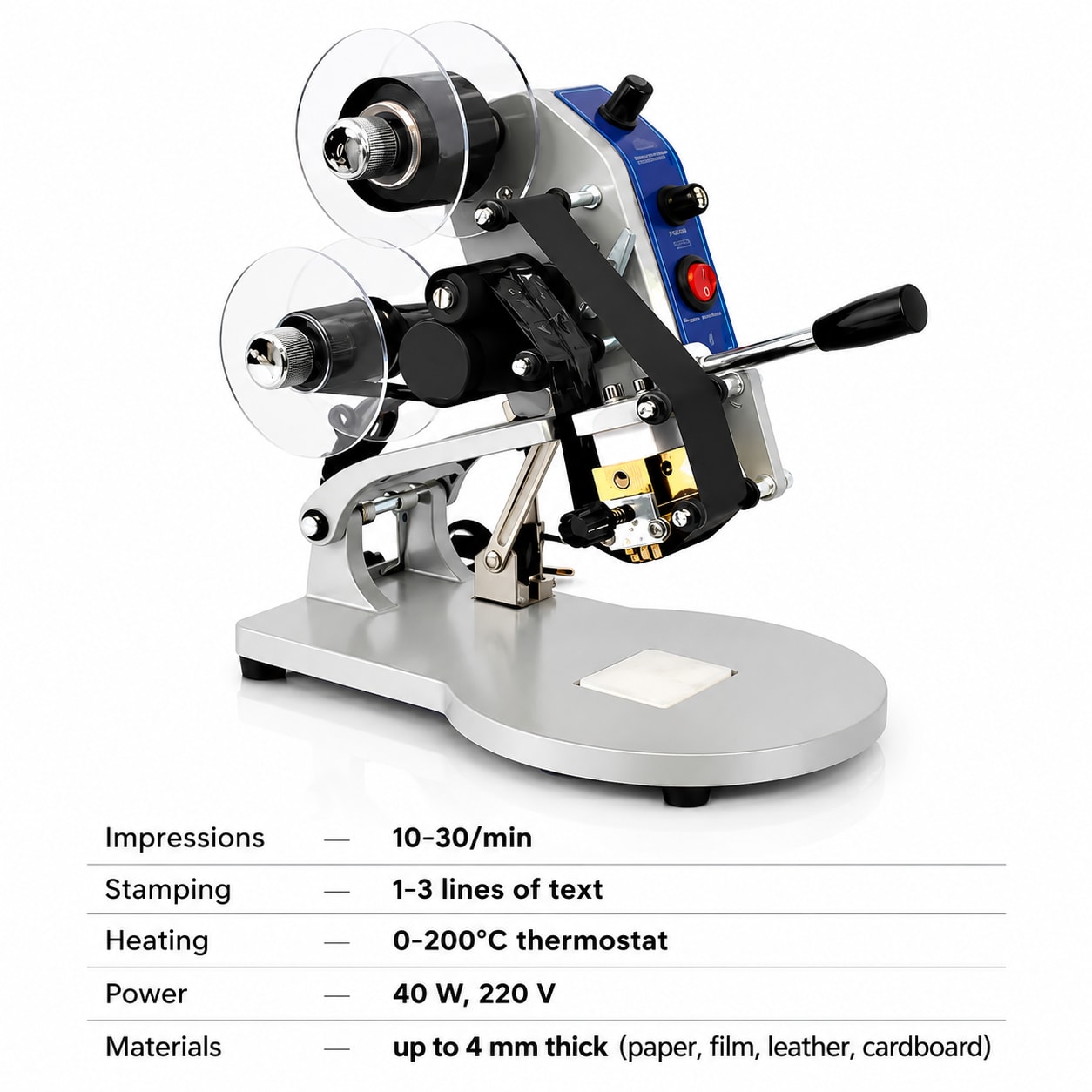 New Vision Machines Manual Hot Foil Ribbon Stamping Machine — Foil Stamper for Pouches & Paper Bags | Price in India — packaging equipment technical specifications and build view 5 by New Vision Machines Indore