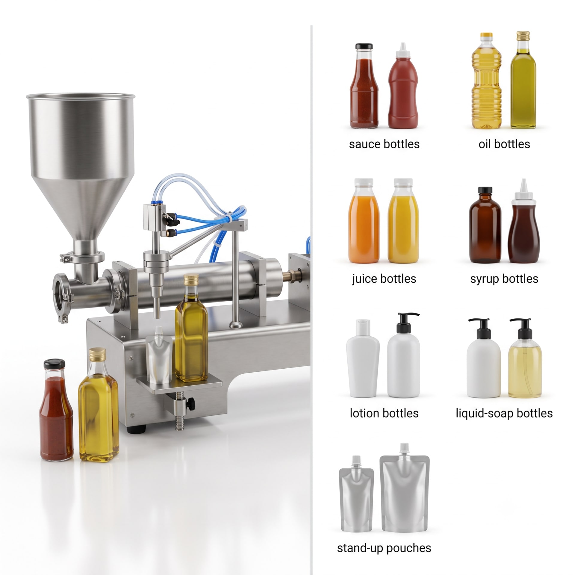 New Vision Machines Pneumatic Liquid Filling Machine 100-1000ml — Single Head — Delta PLC touch screen & automated control panel layout