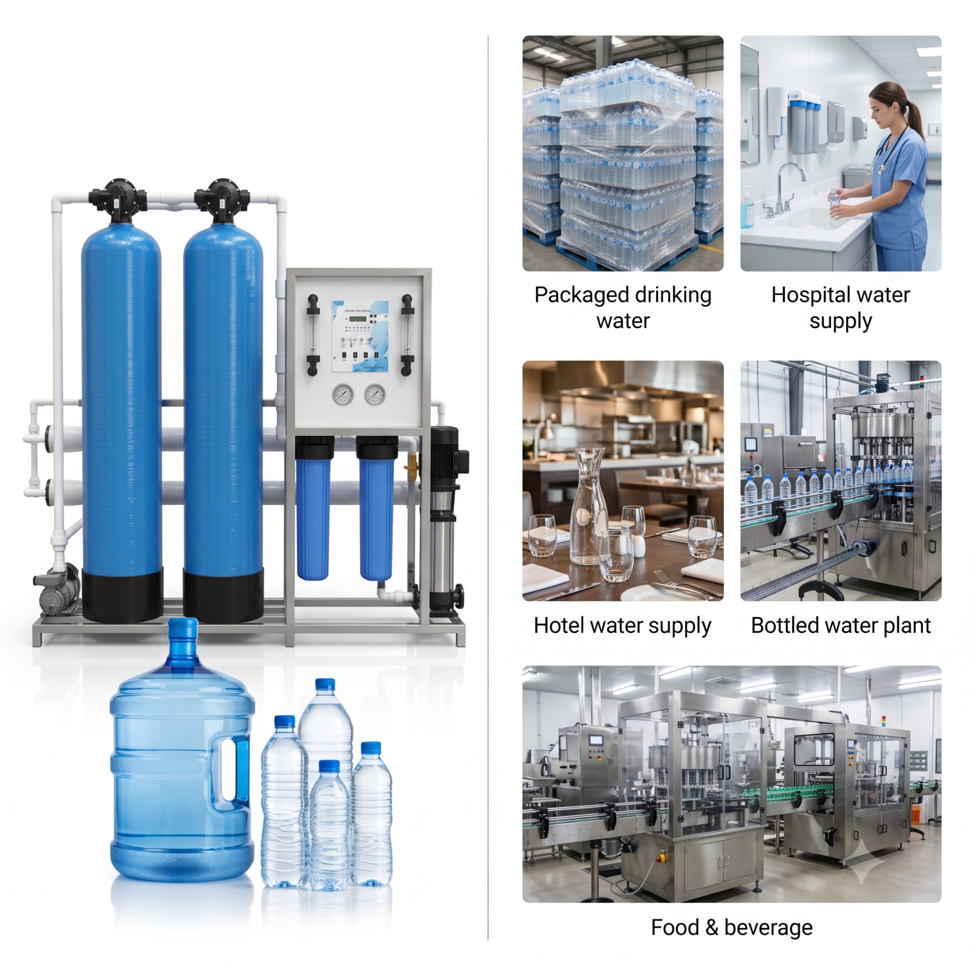 New Vision Machines Industrial RO Plant — 1000 LPH Automatic with TFC Membranes — Delta PLC touch screen & automated control panel layout