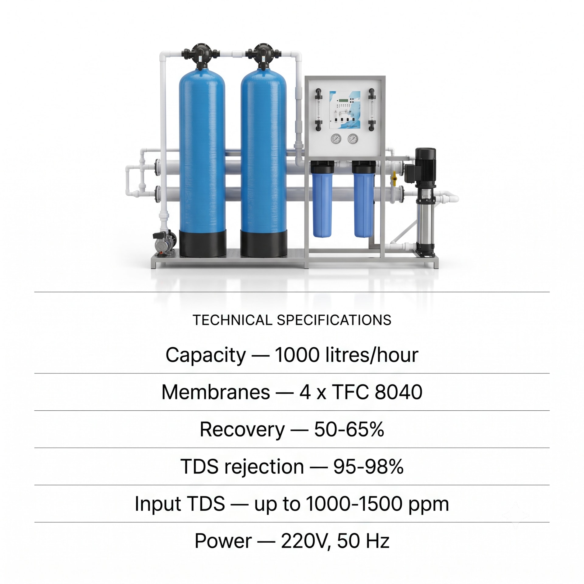 New Vision Machines Industrial RO Plant — 1000 LPH Automatic with TFC Membranes — packaging equipment technical specifications and build view 5 by New Vision Machines Indore