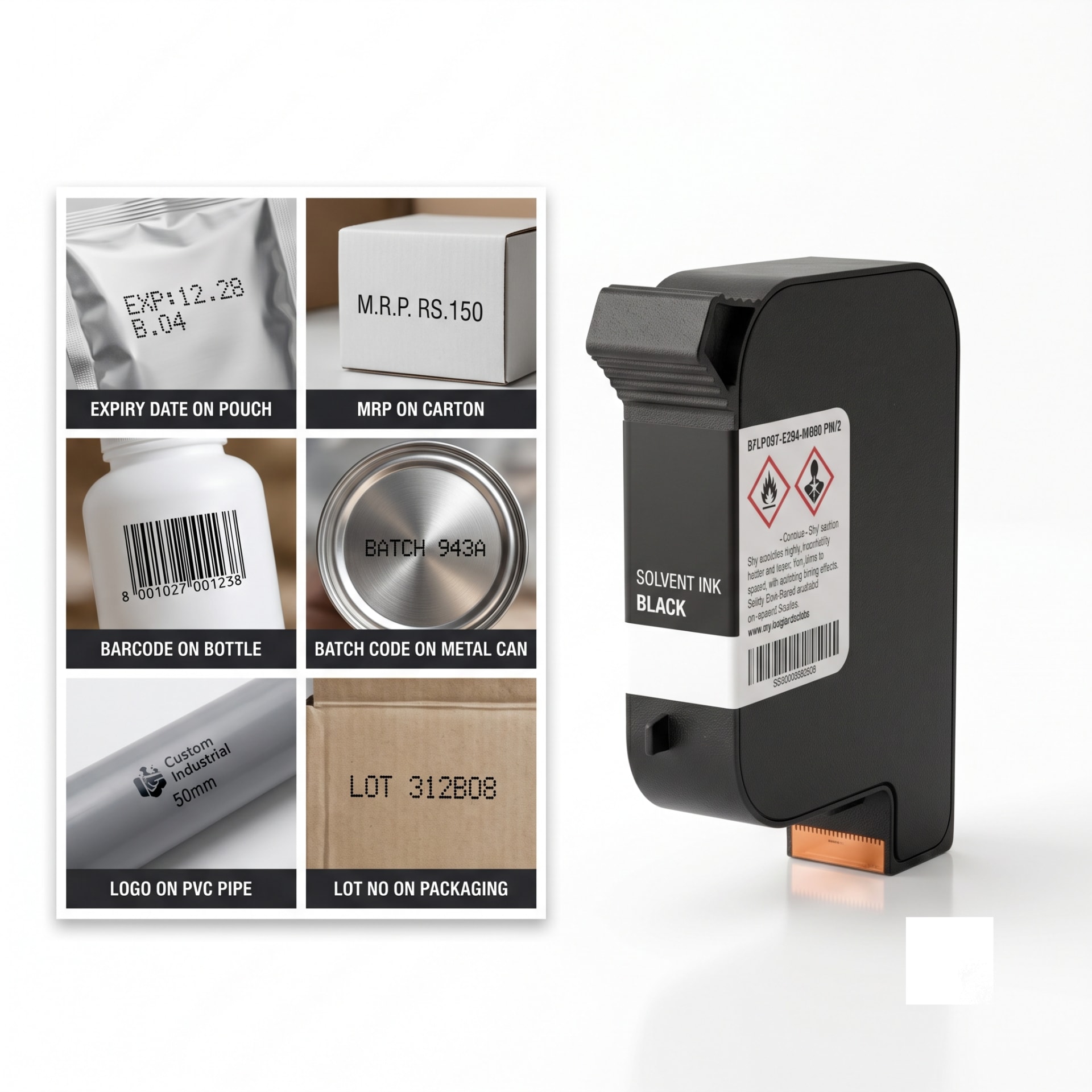 HP 2590 Solvent Ink Cartridge (W3T10B) — 12.7 mm TIJ Black Cartridge for Industrial Coders — Delta PLC touch screen & automated control panel layout