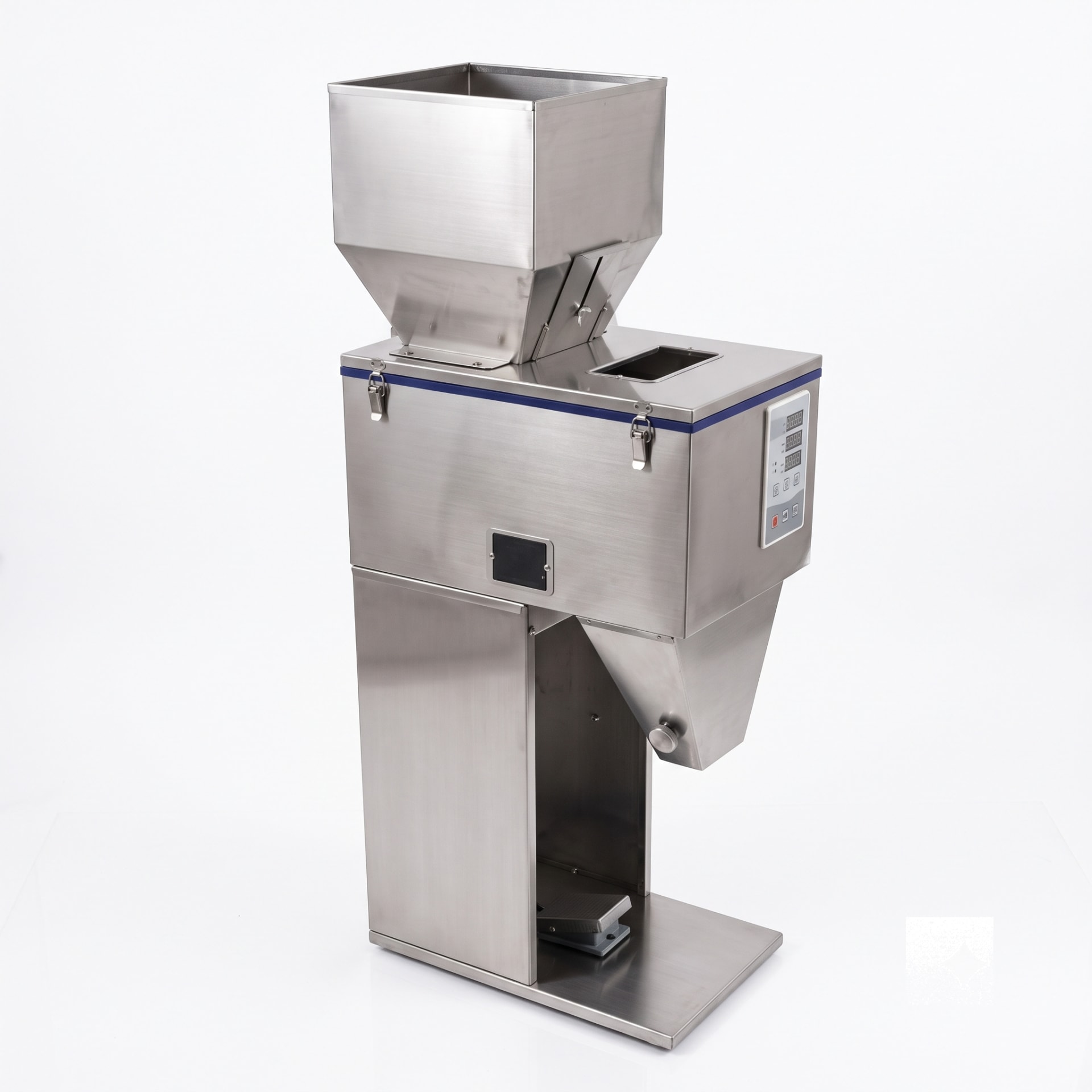 New Vision Machines 200g Weigh Filler Machine for Granules — Semi Automatic Load-Cell Filling Machine