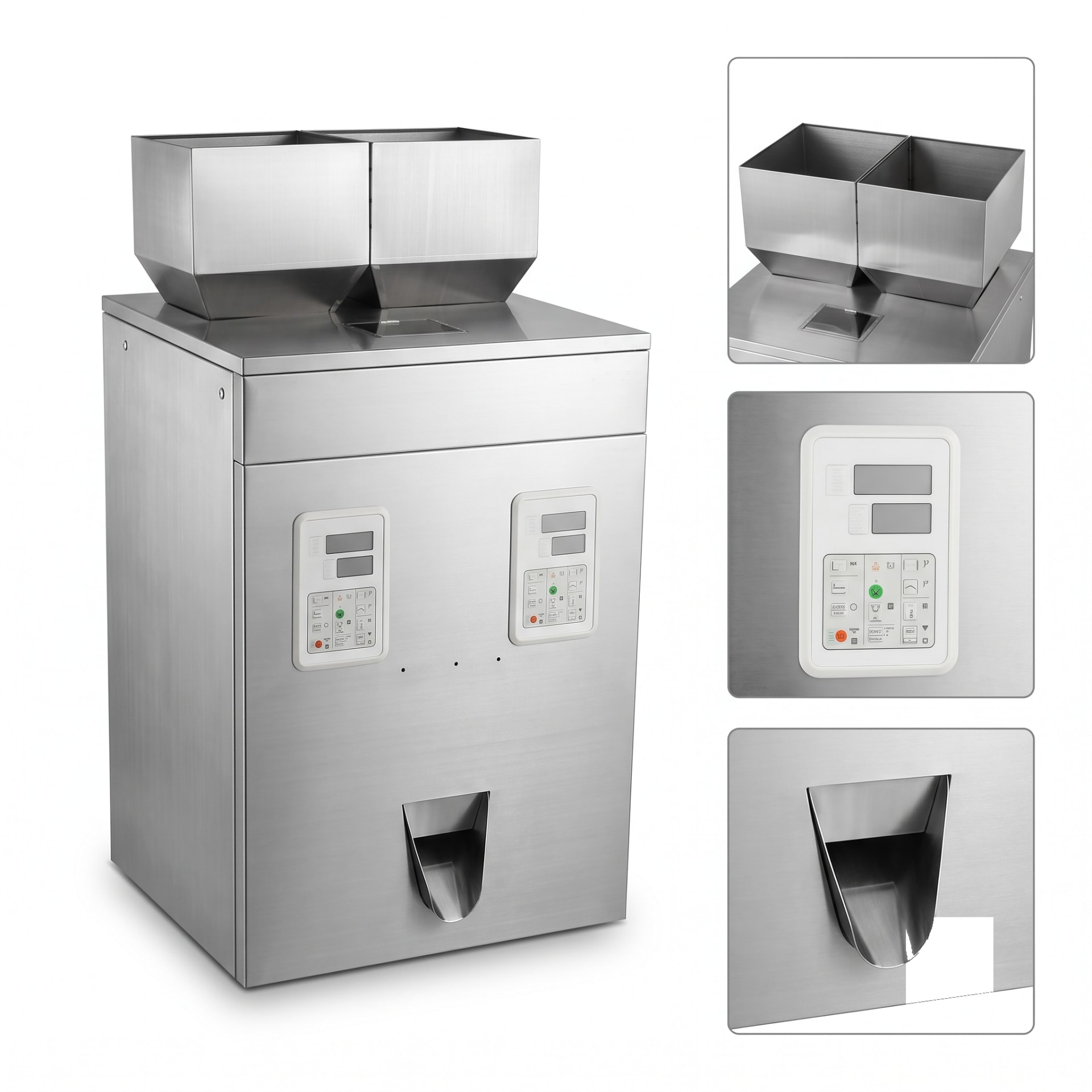 Automatic Granule Packing Machine — Double Head 100 to 1000 Grams — heavy-duty SS 304 food-grade construction & conveyor setup
