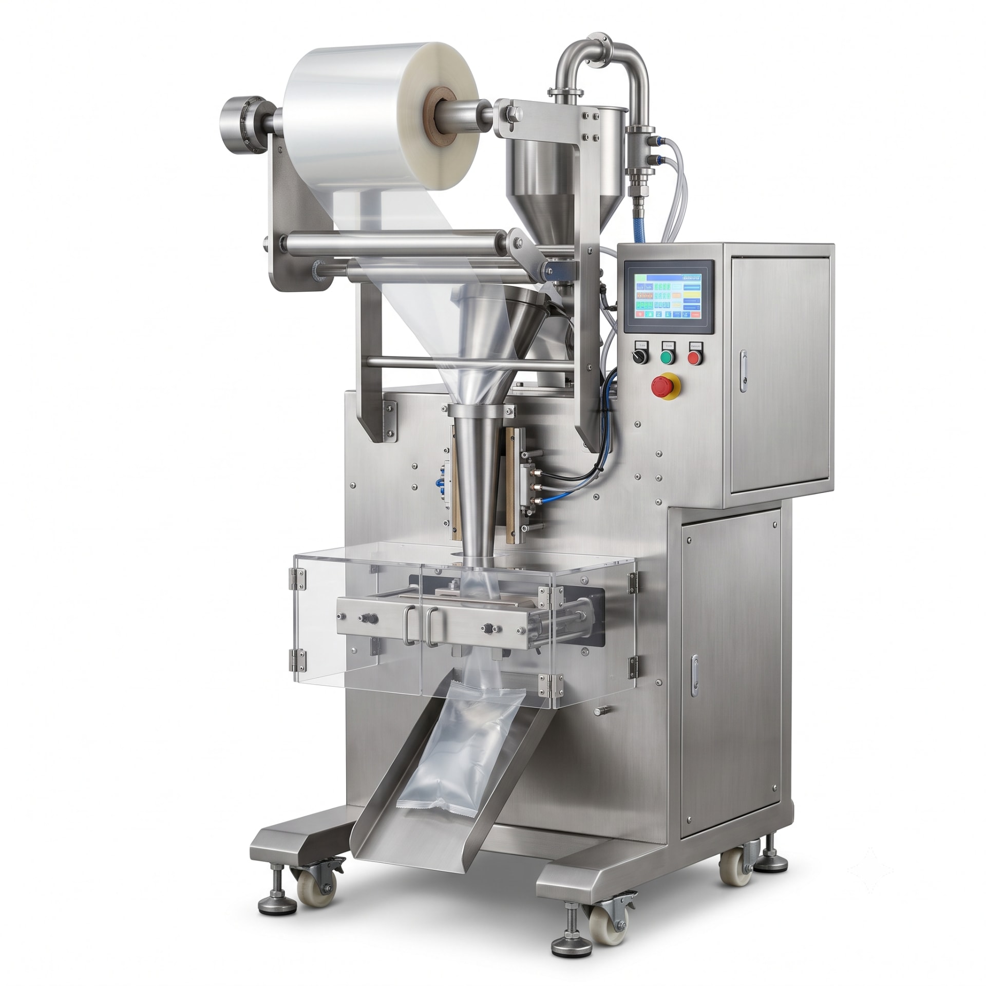 New Vision Machines Automatic Liquid Pouch Packing Machine — Vertical Form Fill Seal for Liquids — Batch Coding Machine by New Vision Machines