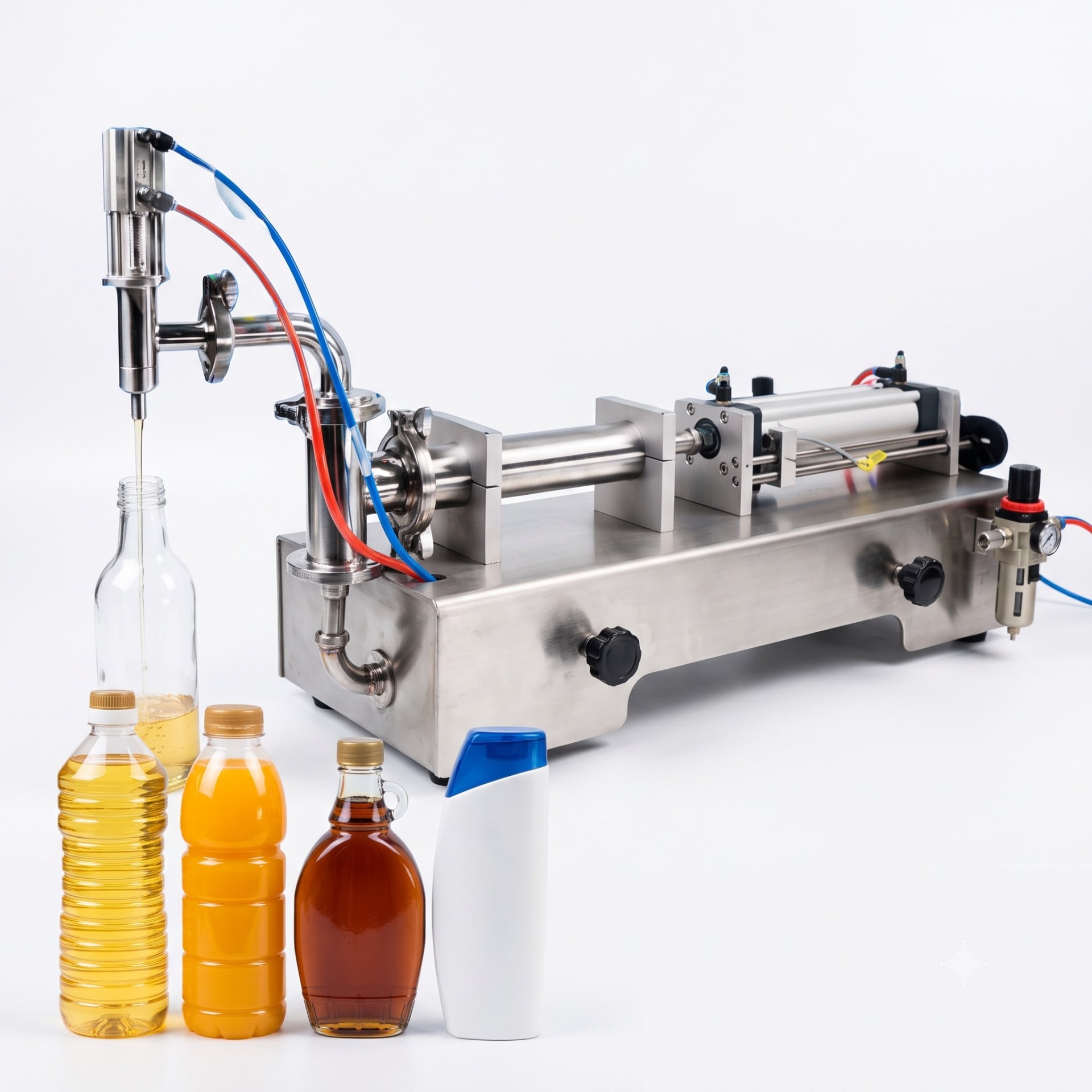 Pneumatic Liquid Filling Machine 50-500ml, Single Head — Delta PLC touch screen & automated control panel layout