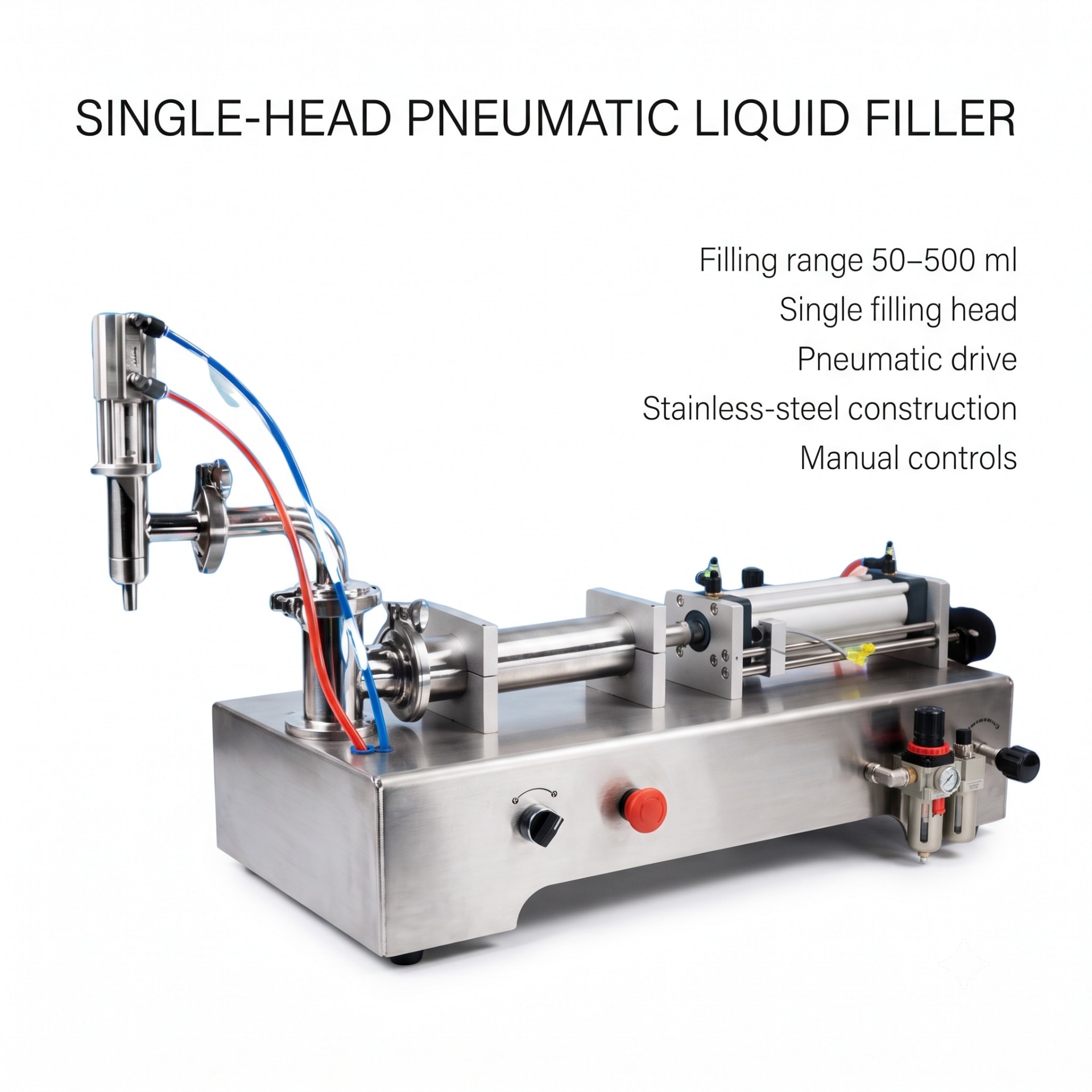 Pneumatic Liquid Filling Machine 50-500ml, Single Head — packaging equipment technical specifications and build view 5 by New Vision Machines Indore