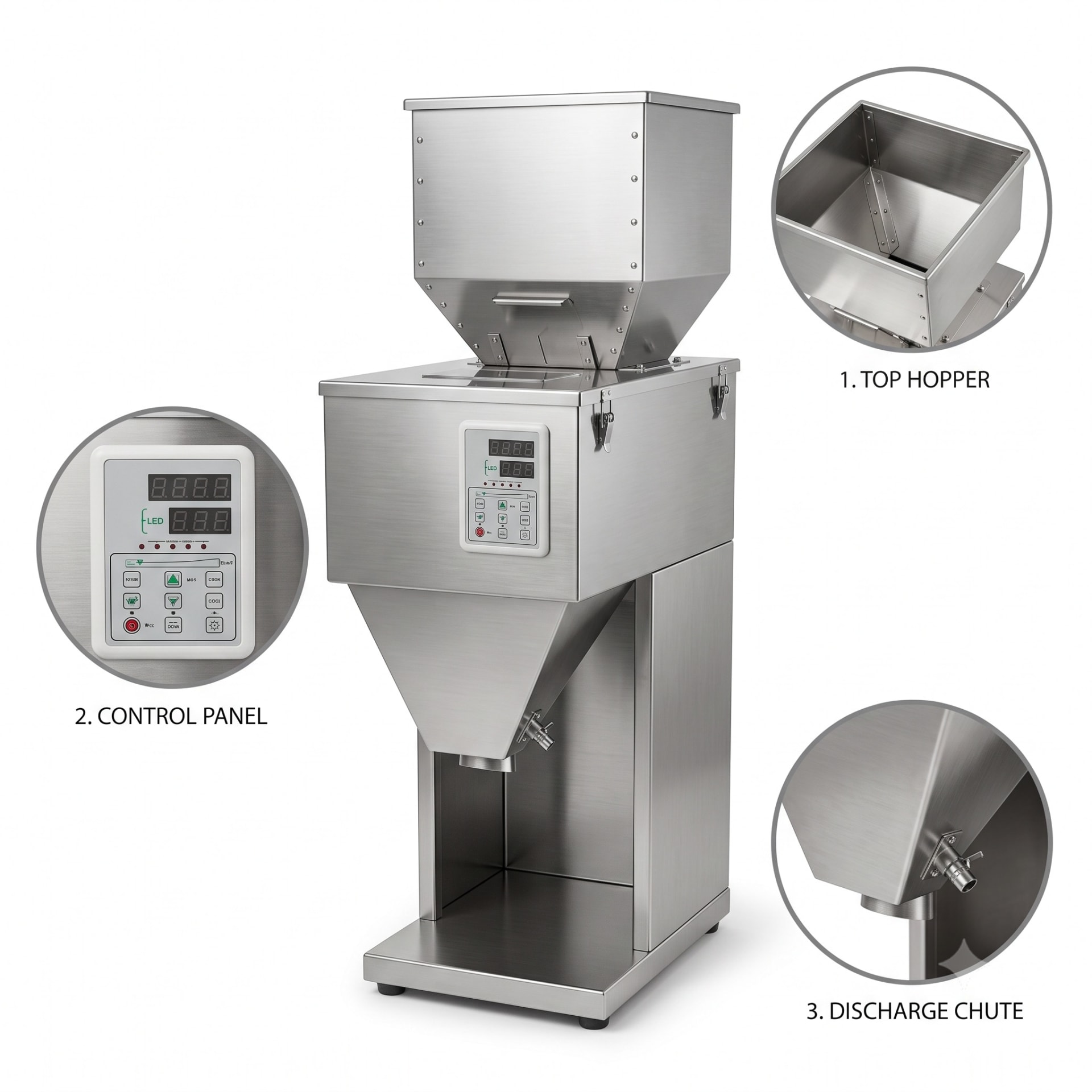 5kg Weigh Filler Granule Machine — heavy-duty SS 304 food-grade construction & conveyor setup