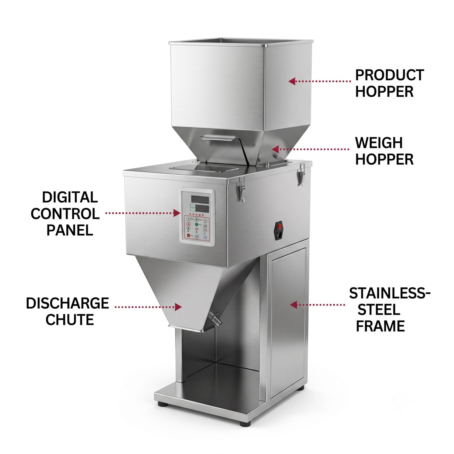 5kg Weigh Filler Granule Machine — precision nozzles, filling heads & mechanical assembly