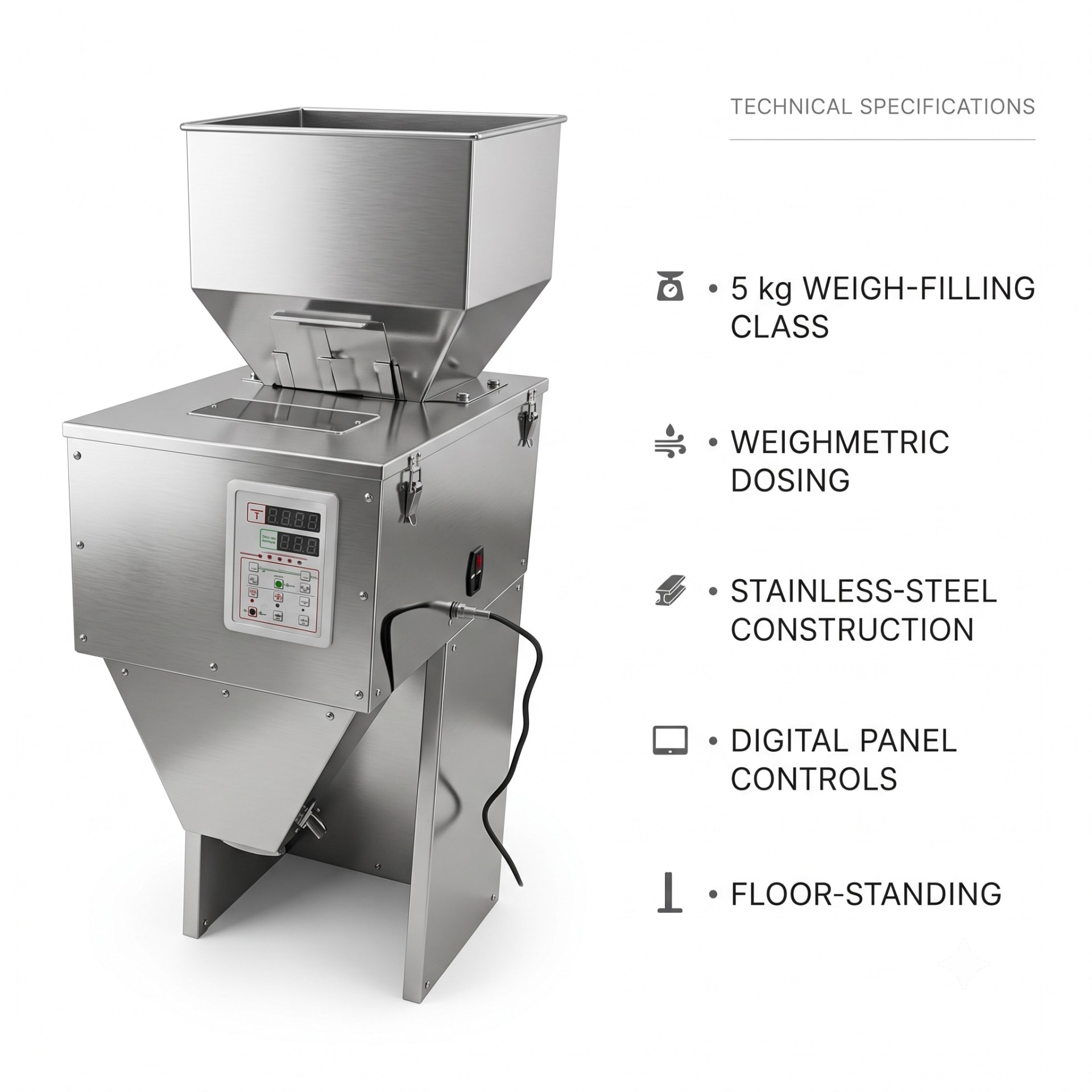 5kg Weigh Filler Granule Machine — packaging equipment technical specifications and build view 5 by New Vision Machines Indore