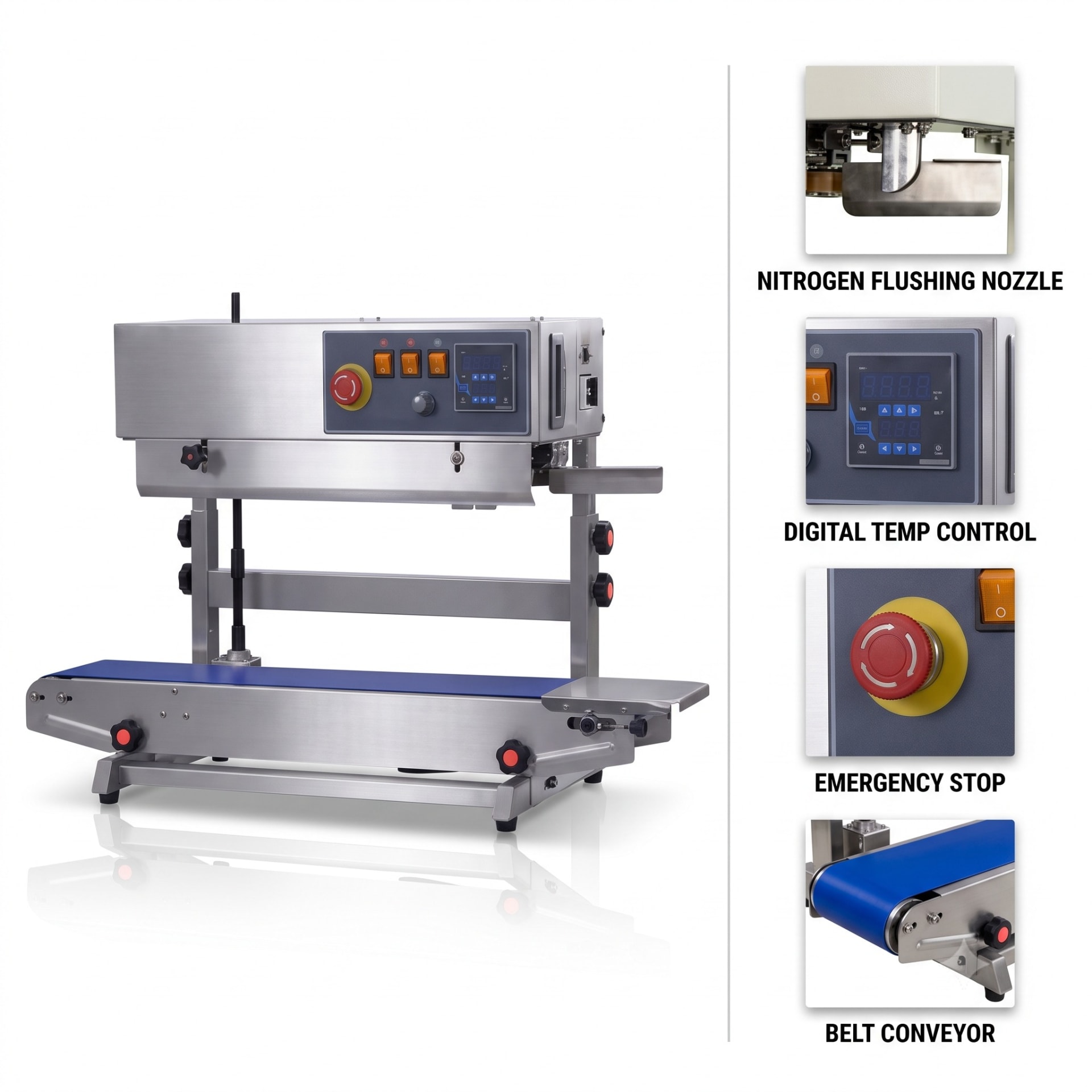 MS Band Sealer with Nitrogen Flushing — heavy-duty SS 304 food-grade construction & conveyor setup