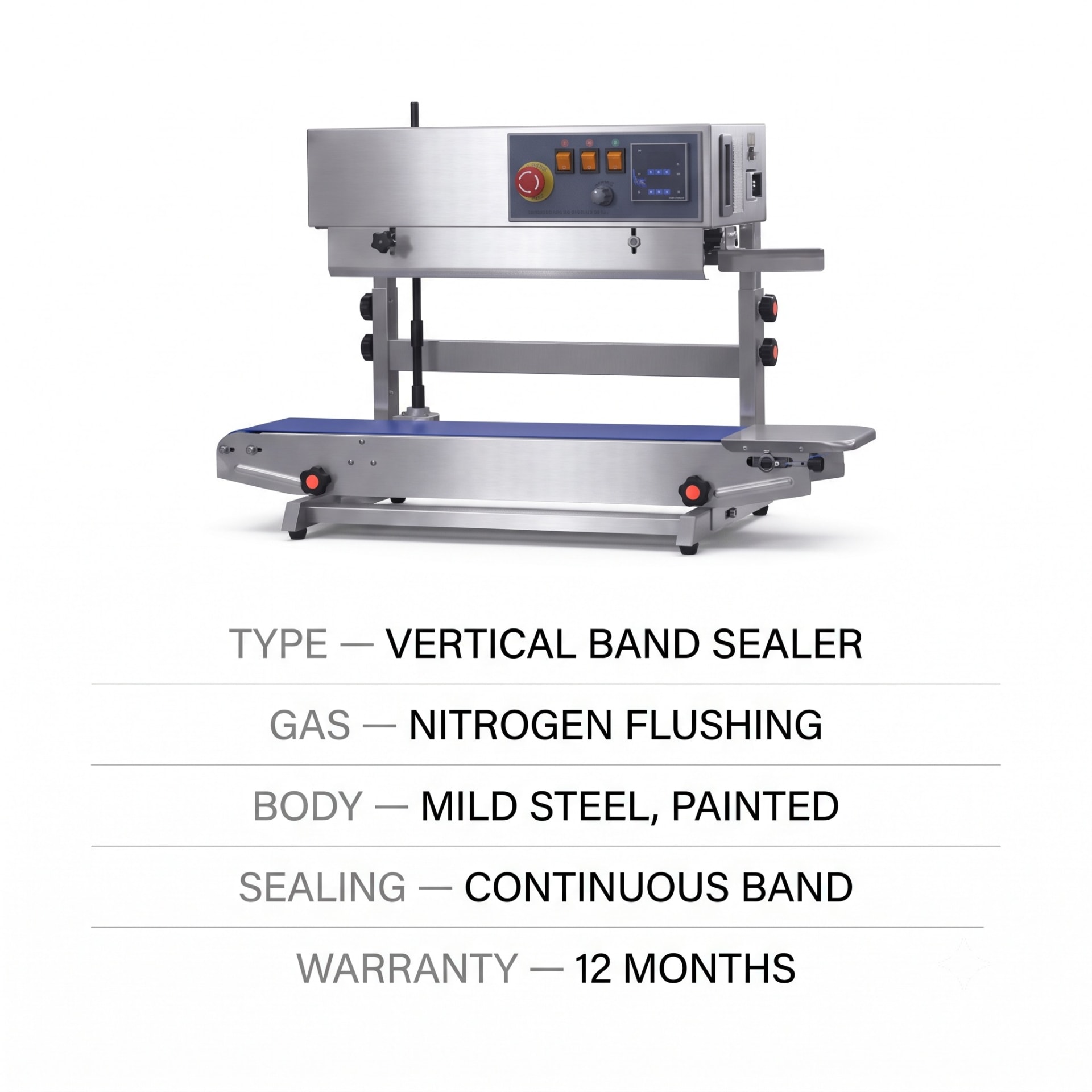 MS Band Sealer with Nitrogen Flushing — packaging equipment technical specifications and build view 5 by New Vision Machines Indore
