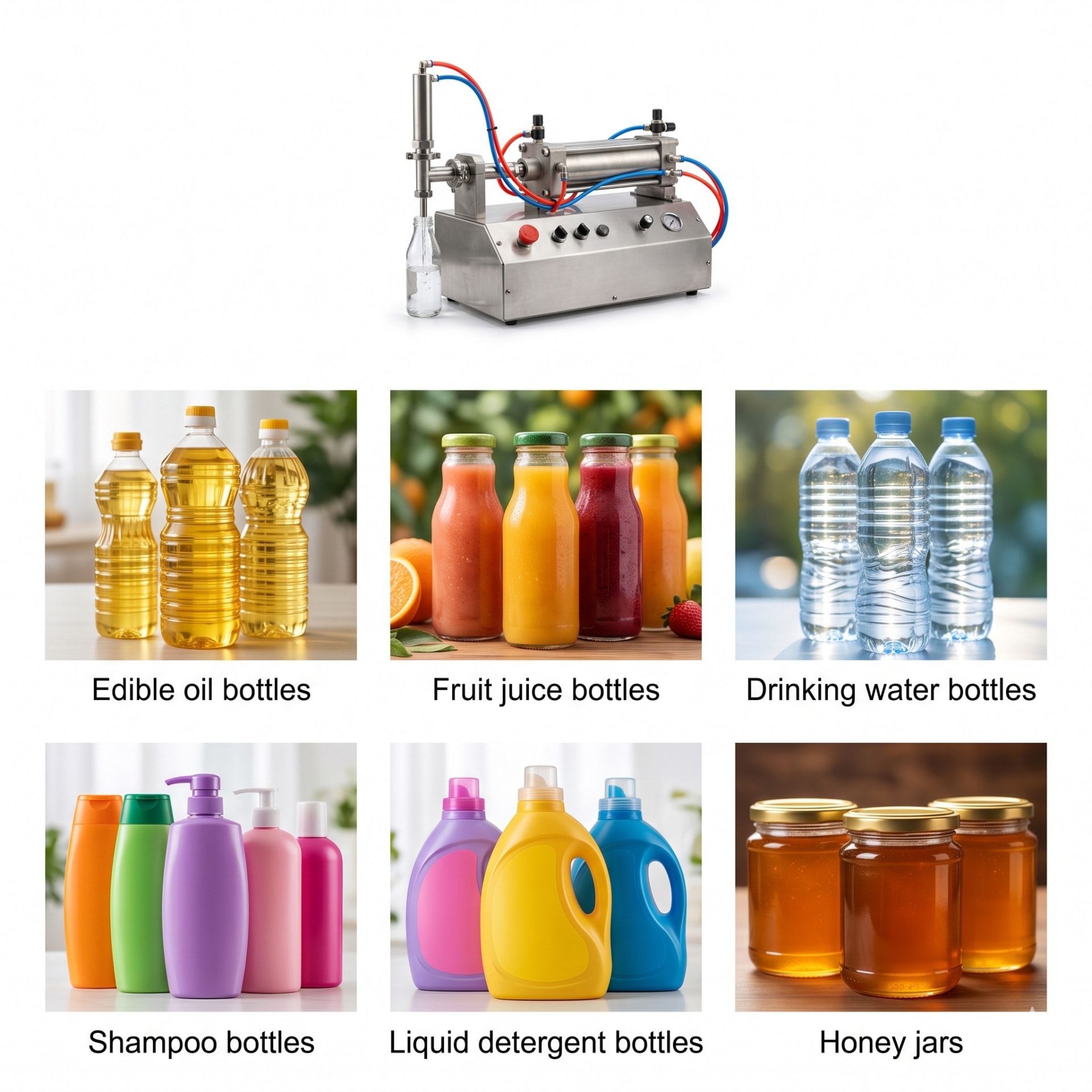 Single Head Pneumatic Liquid Filling Machine (500–5000 ml) — Delta PLC touch screen & automated control panel layout