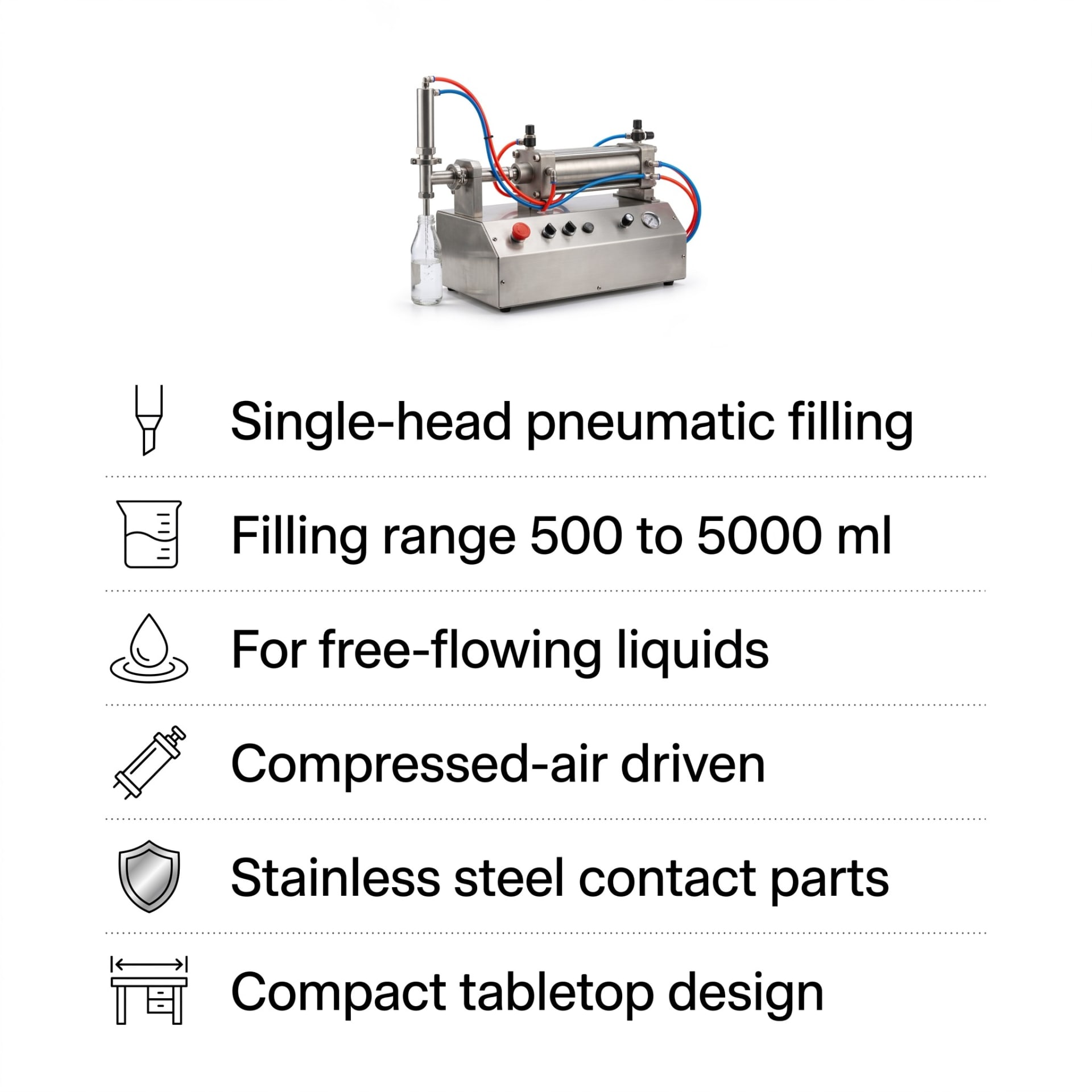 Single Head Pneumatic Liquid Filling Machine (500–5000 ml) — packaging equipment technical specifications and build view 5 by New Vision Machines Indore