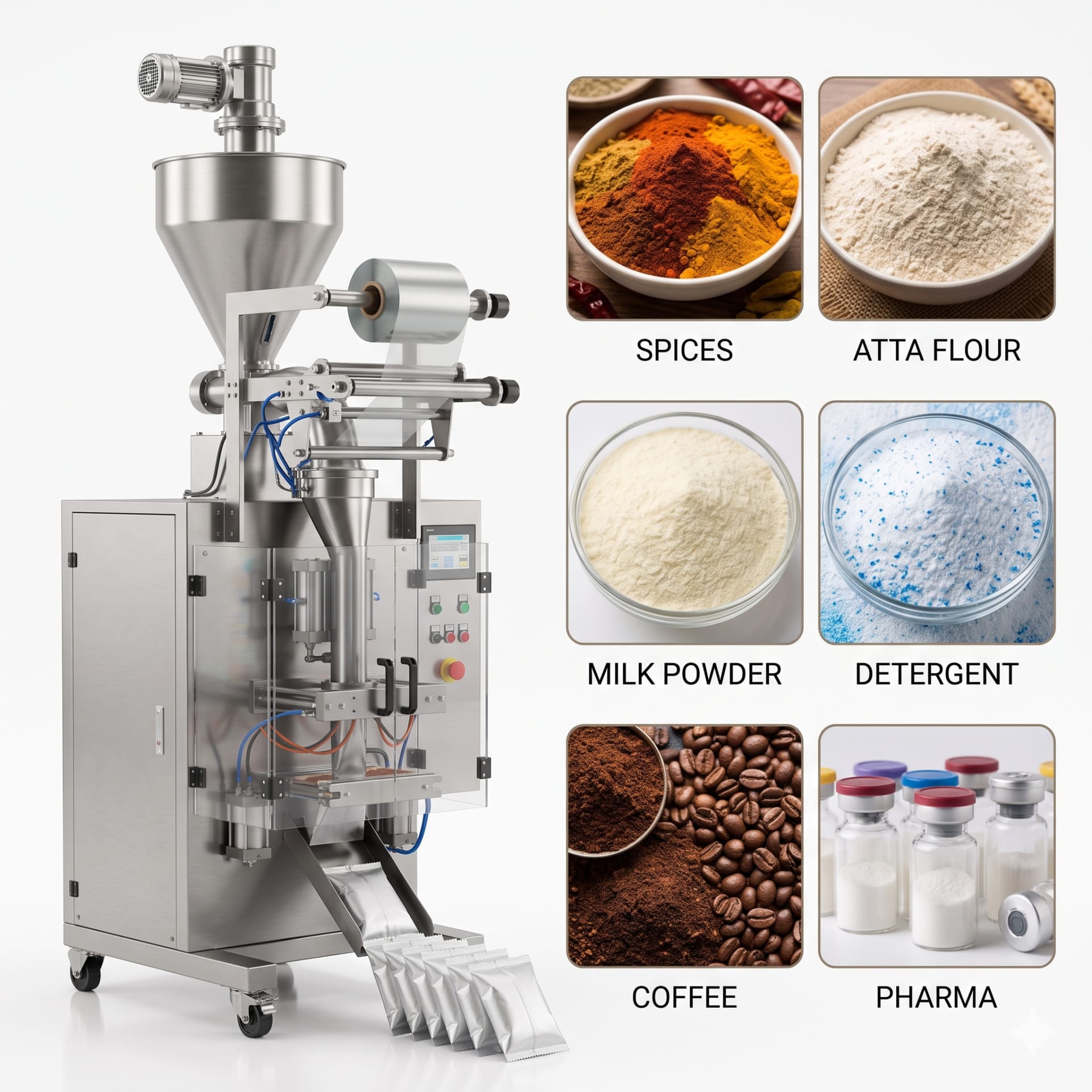 Vertical Auger Servo FFS Powder Packing Machine — packaging equipment technical specifications and build view 5 by New Vision Machines Indore