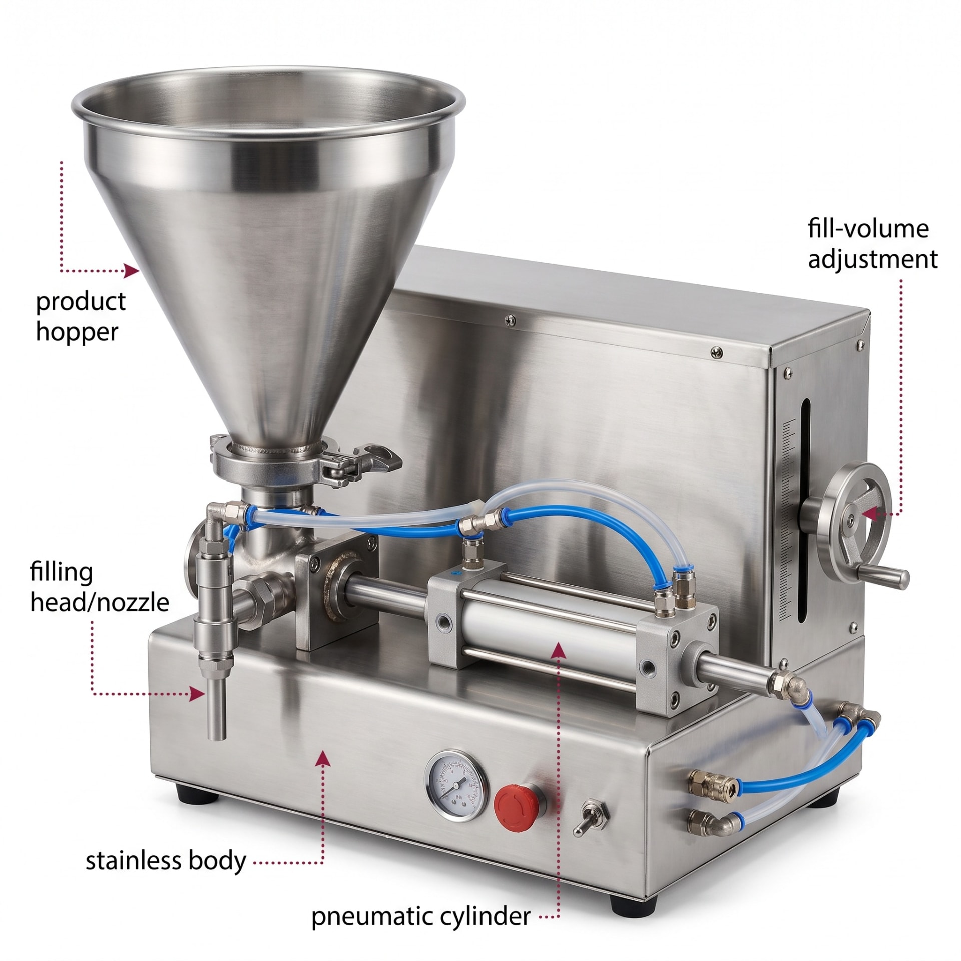 Single Head Pneumatic Paste Filler Machine 300-2600ml — Delta PLC touch screen & automated control panel layout